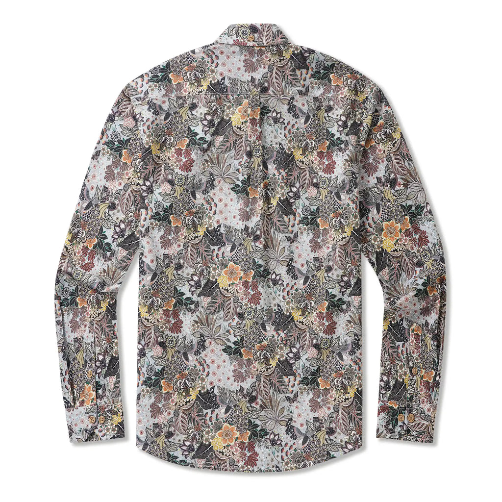 Men's Hawaiian Shirt Long Sleeve Button-down 100% Cotton Brown Aloha Retro Gentleman Art