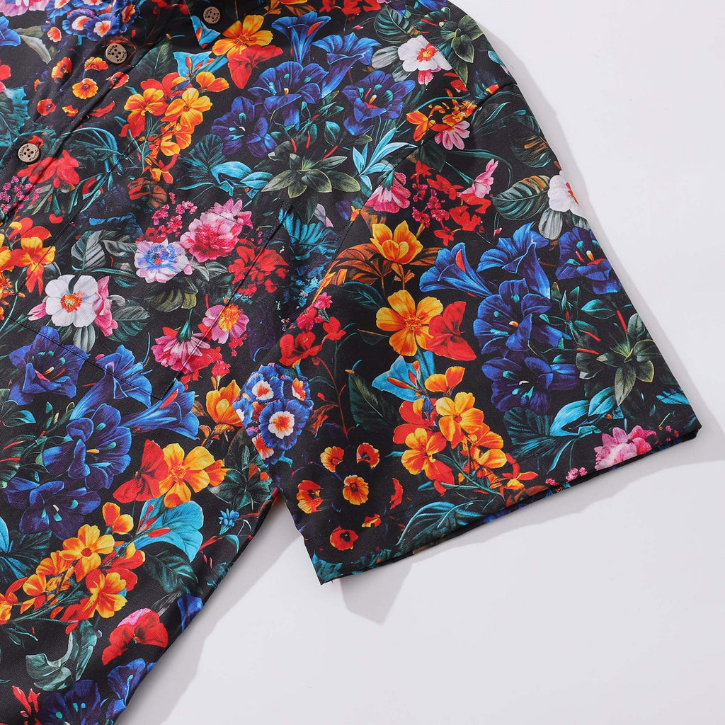 Yiume Mens Floral Hawaiian Shirt Tropical Button-down Short Sleeve 100% Cotton Shirt Colorful Garden