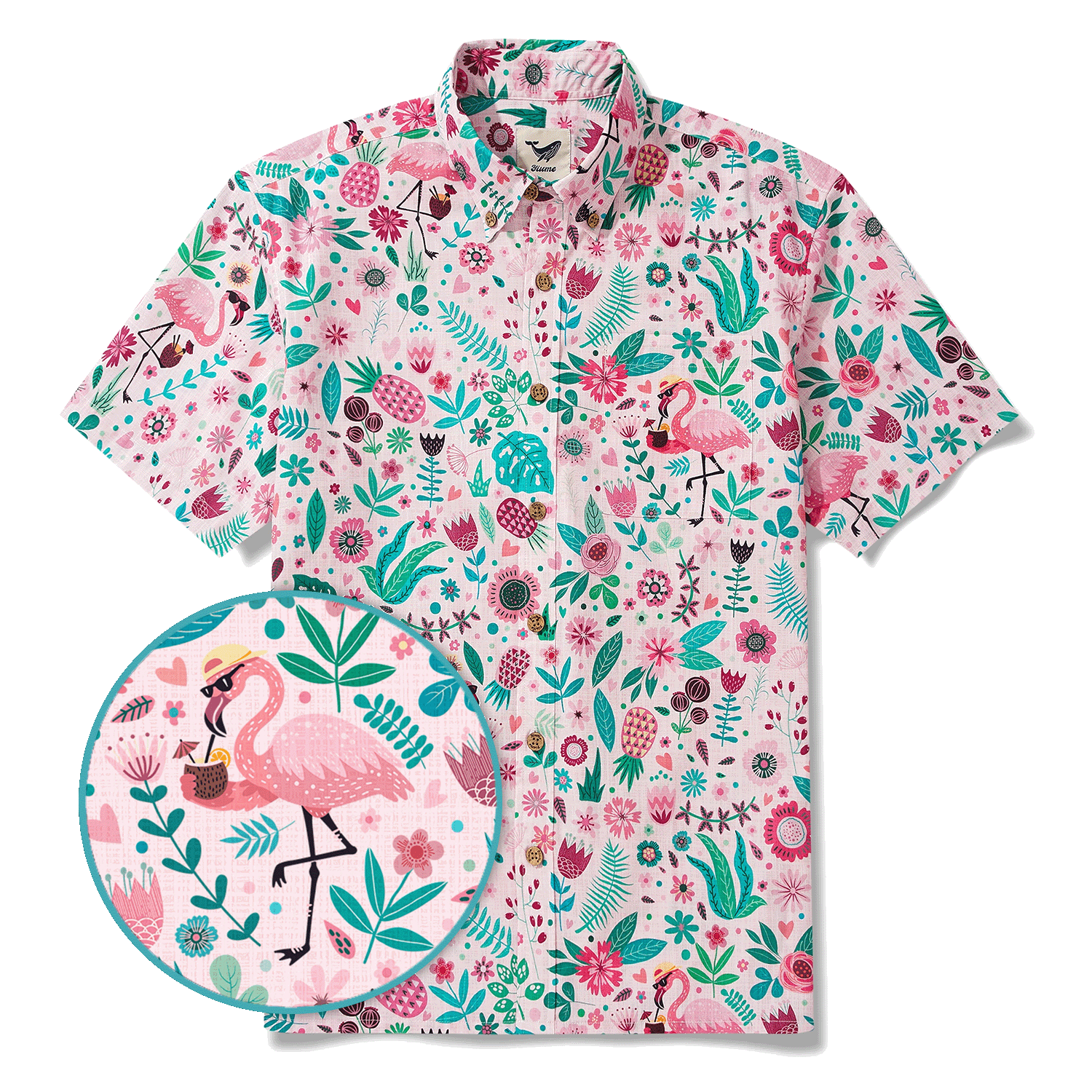 Men's Hawaiian Shirt Short Sleeve Button-down 100% Cotton Aloha Flamingo Petal Escape Flamingo