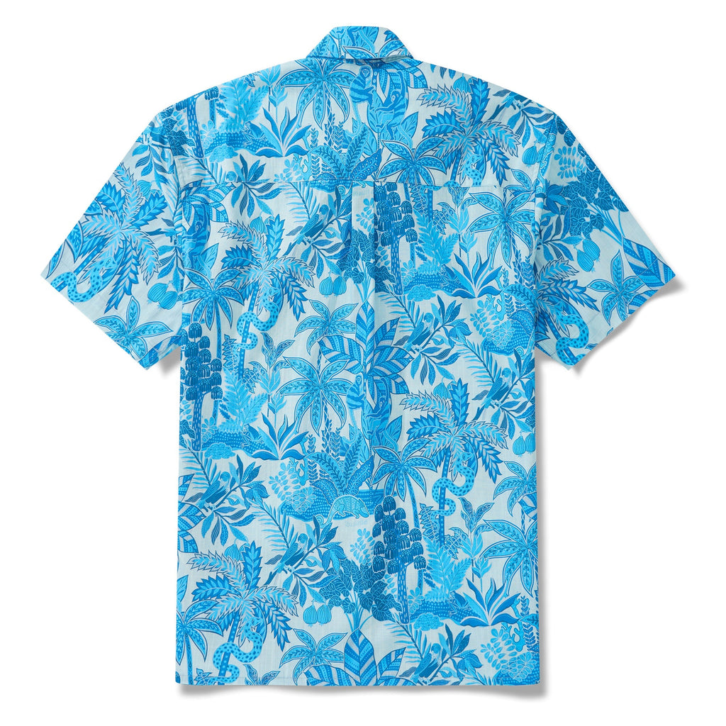 Men's Blue Hawaiian Shirt Tropical Shirt Short Sleeve Button-down 100% Cotton Blue Aloha Jungle Paradise