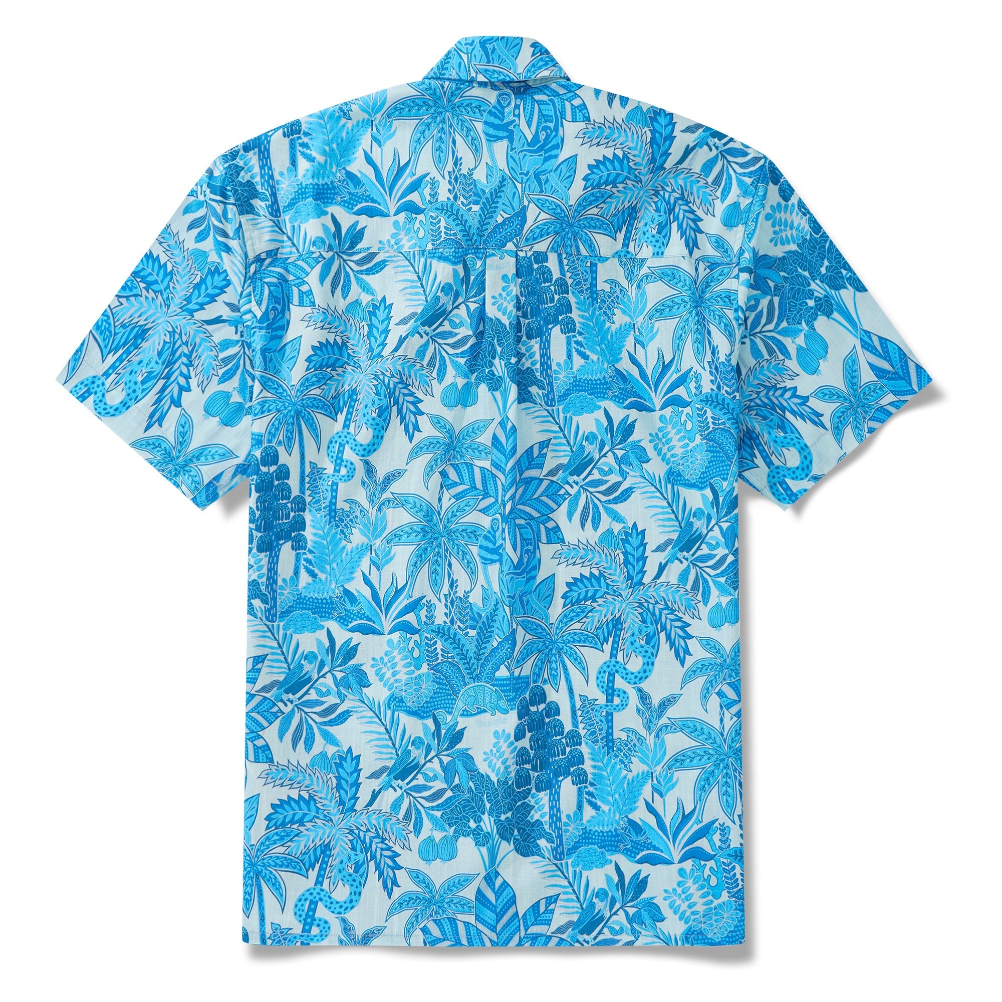 Men's Blue Hawaiian Shirt Tropical Shirt Short Sleeve Button-down 100% Cotton Blue Aloha Jungle Paradise