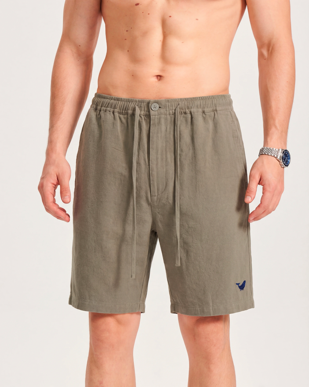 Mens Linen Shorts Mid-Rise Straight Bermuda 8-10 Inch 5-Pocket Shorts