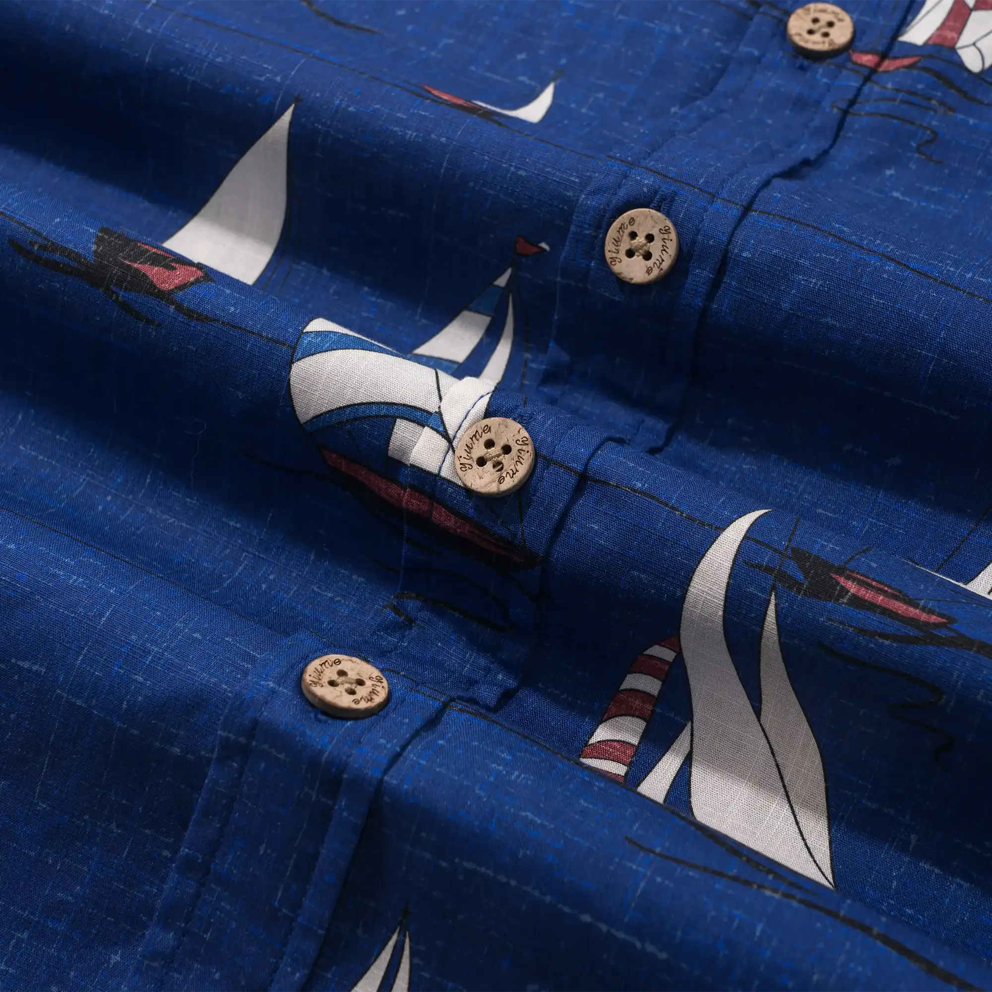 Men's Hawaiian Shirt Short Sleeve Button-down 100% Cotton Blue Aloha Sail into the Horizon