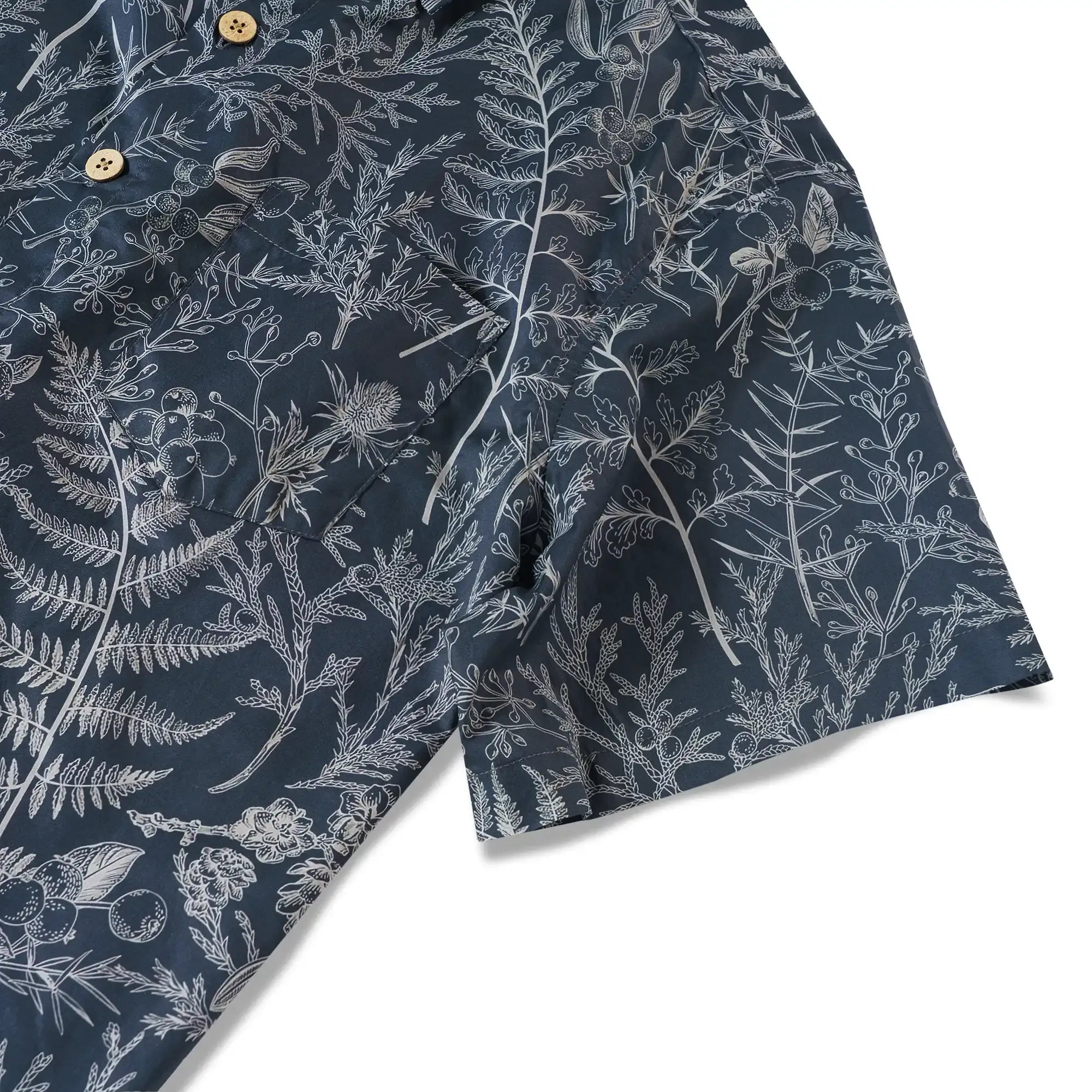 LeosWare® Men's Hawaiian Shirt Short Sleeve Button-up 100% Cotton Blue Aloha Enchanted Fern Grove Journal