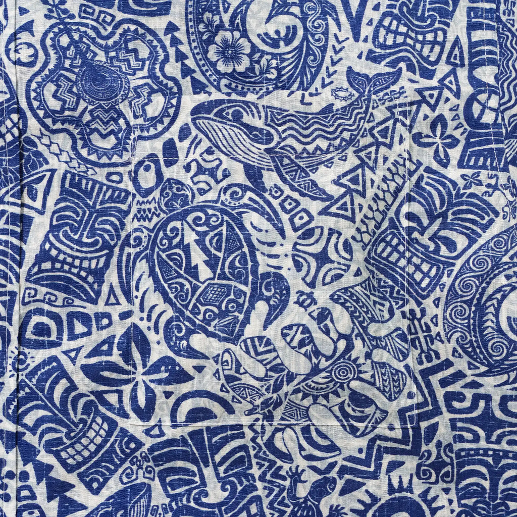 Men's Hawaiian Shirt Short Sleeve Button-down 100% Cotton Blue Aloha Tiki Retro Totem