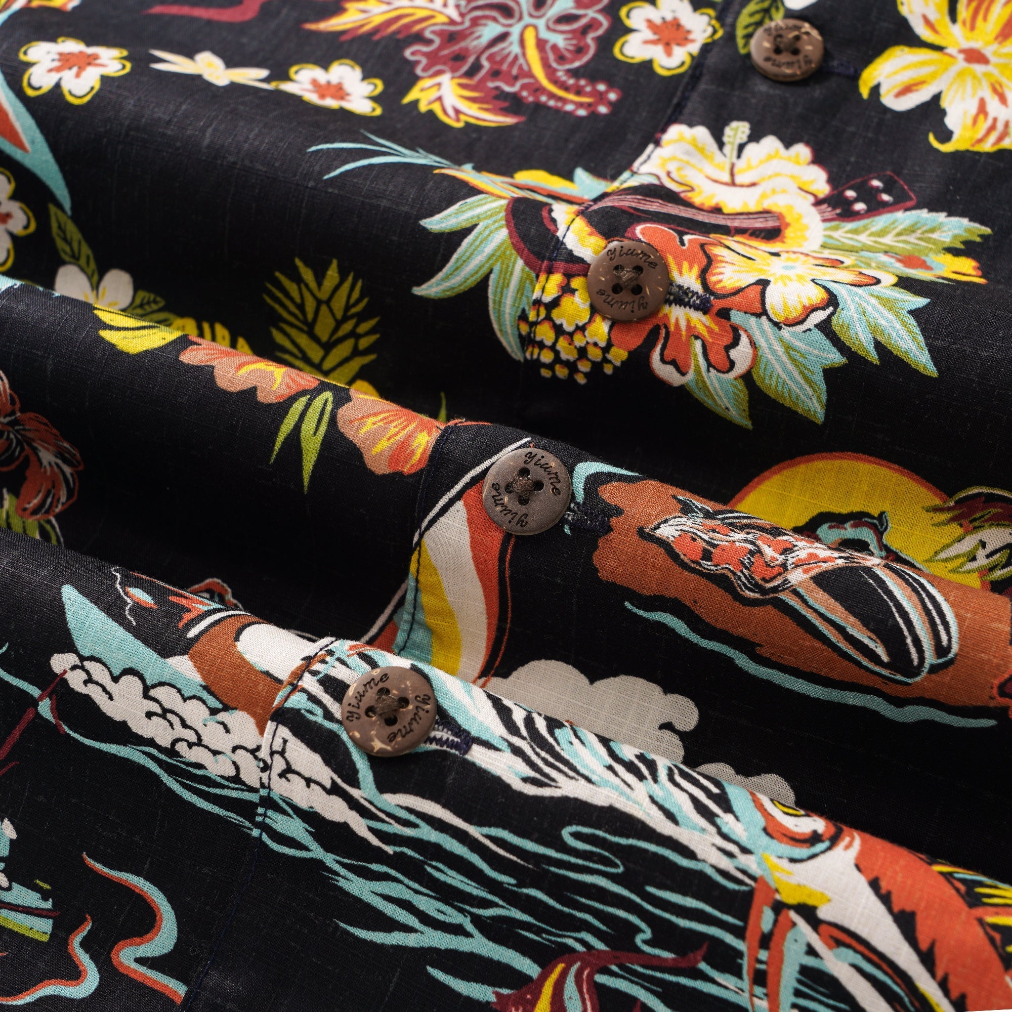 Tiki Men's Vintage Hawaiian Shirt Black Tiki Shirt Short Sleeve Camp Collar 100% Cotton Aloha Shirt Vintage Aloha
