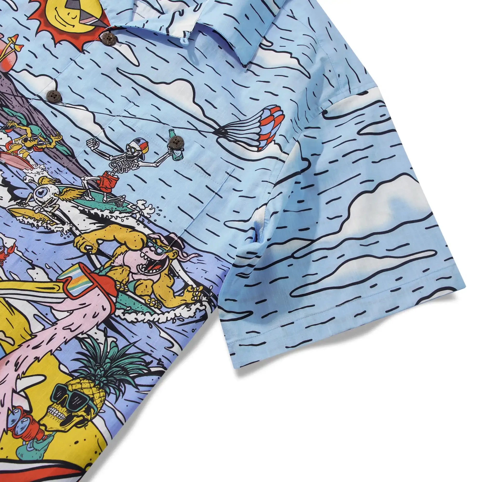 Alien Flamingo Men's Hawaiian Shirt Short Sleeve Camp Collar 100% Cotton Blue Beach Surfing Party Aloha Cosmic Coast Chaos