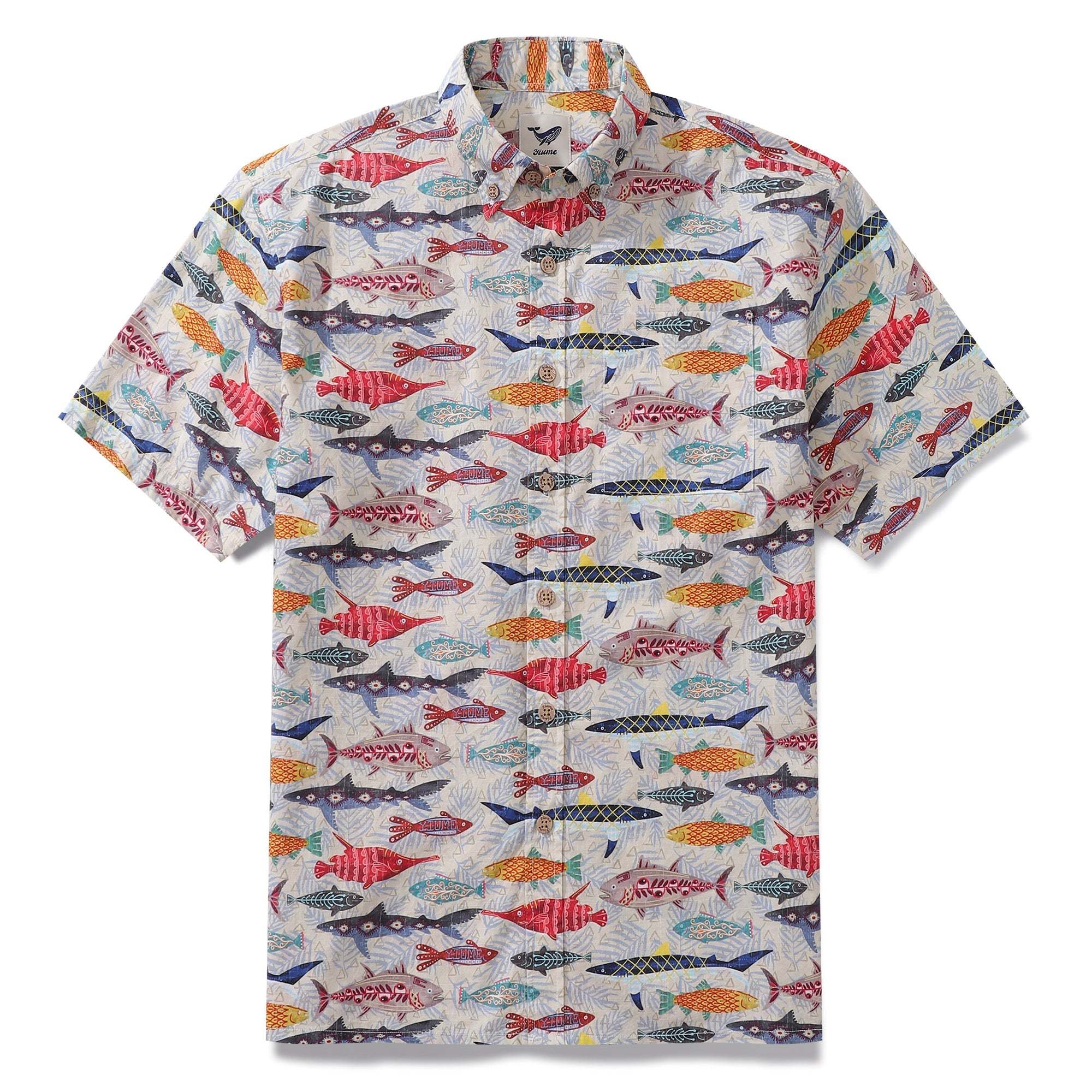 Yiume Fishing Shirt Hawaiian Shirt For Men 100% Cotton Button-down Short Sleeve Aloha Shirt Childhood Doodles