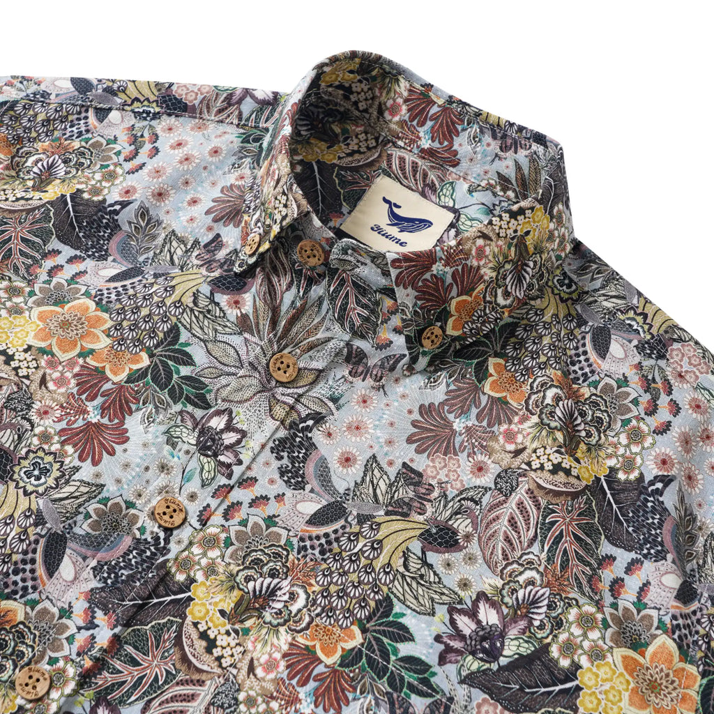 Men's Hawaiian Shirt Long Sleeve Button-down 100% Cotton Brown Aloha Retro Gentleman Art