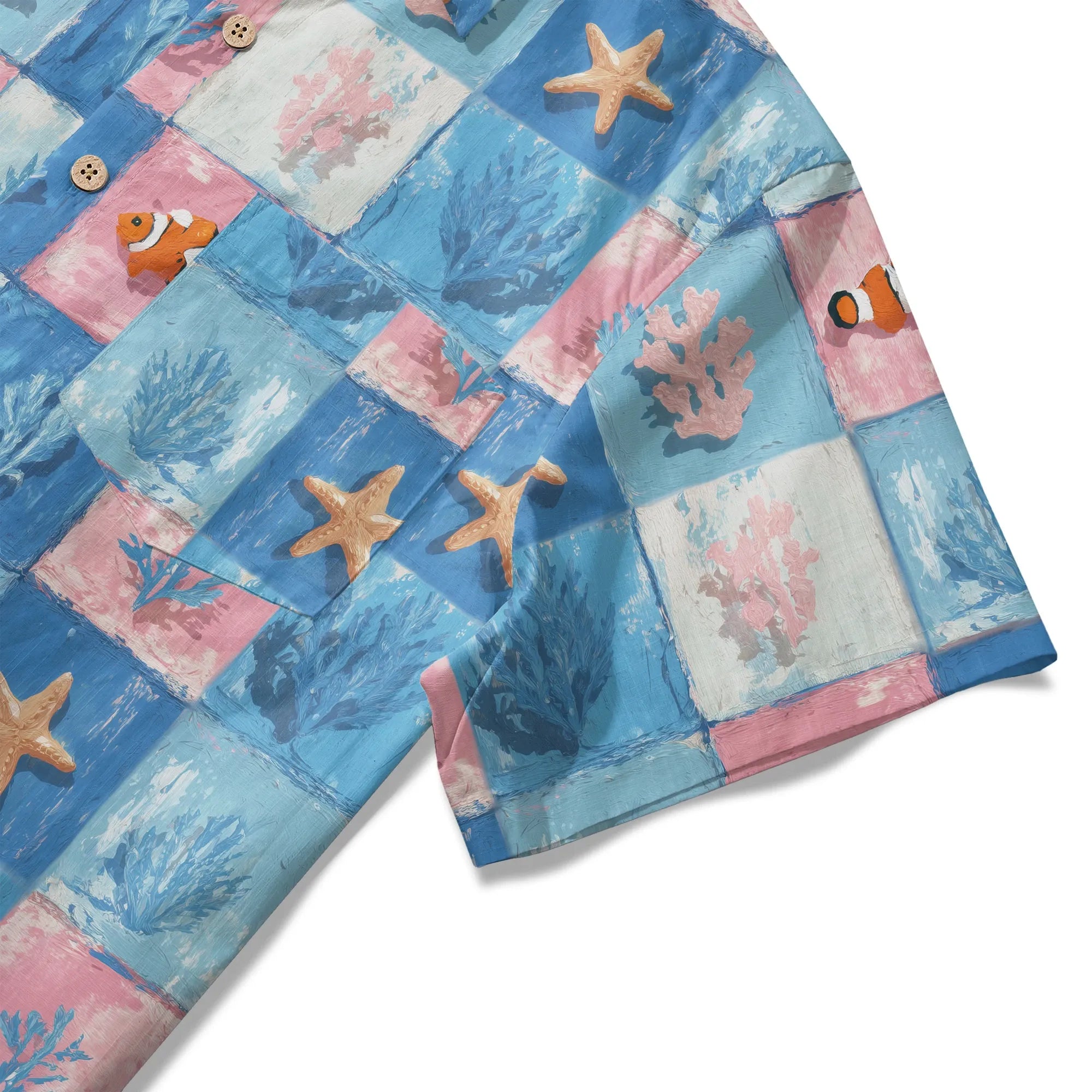 LeosWare® Plaid Men's Hawaiian Shirt Short Sleeve Button-up 100% Cotton Blue Aloha Oceanic Chessboard