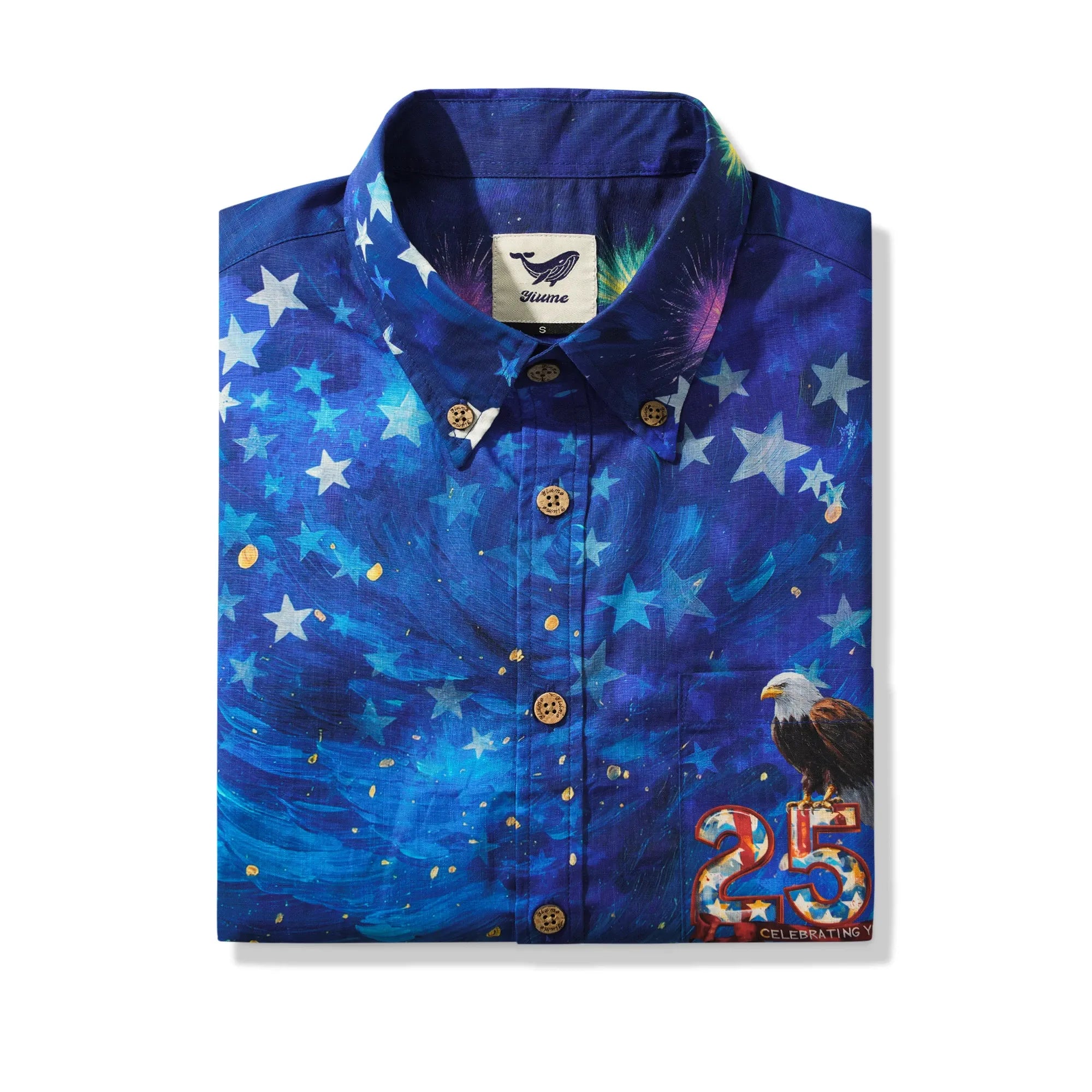 America 250 Men's Hawaiian Shirt Short Sleeve Button-down 100% Cotton Blue Aloha Starry Night Fireworks 250 Celebration