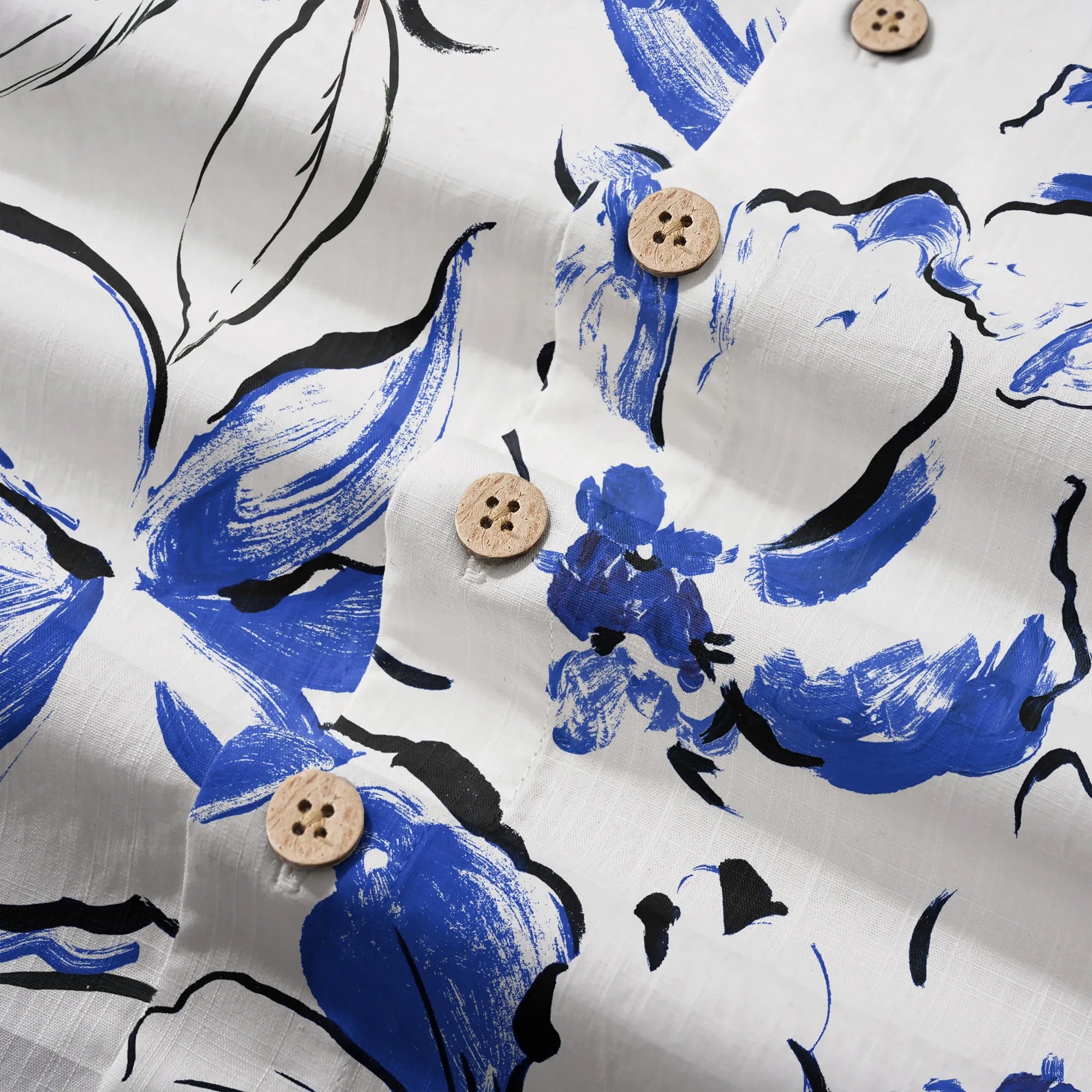 LeosWare® Men's Hawaiian Shirt Short Sleeve Button-up 100% Cotton Blue Aloha Indigo Blossoms Brushstroke
