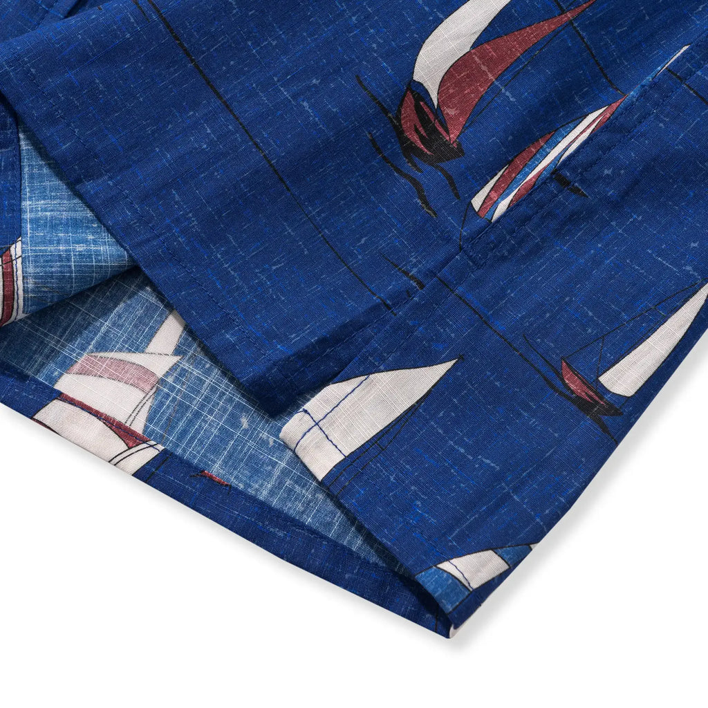 Men's Hawaiian Shirt Short Sleeve Button-down 100% Cotton Blue Aloha Sail into the Horizon