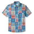 LeosWare® Plaid Men's Hawaiian Shirt Short Sleeve Button-up 100% Cotton Blue Aloha Oceanic Chessboard