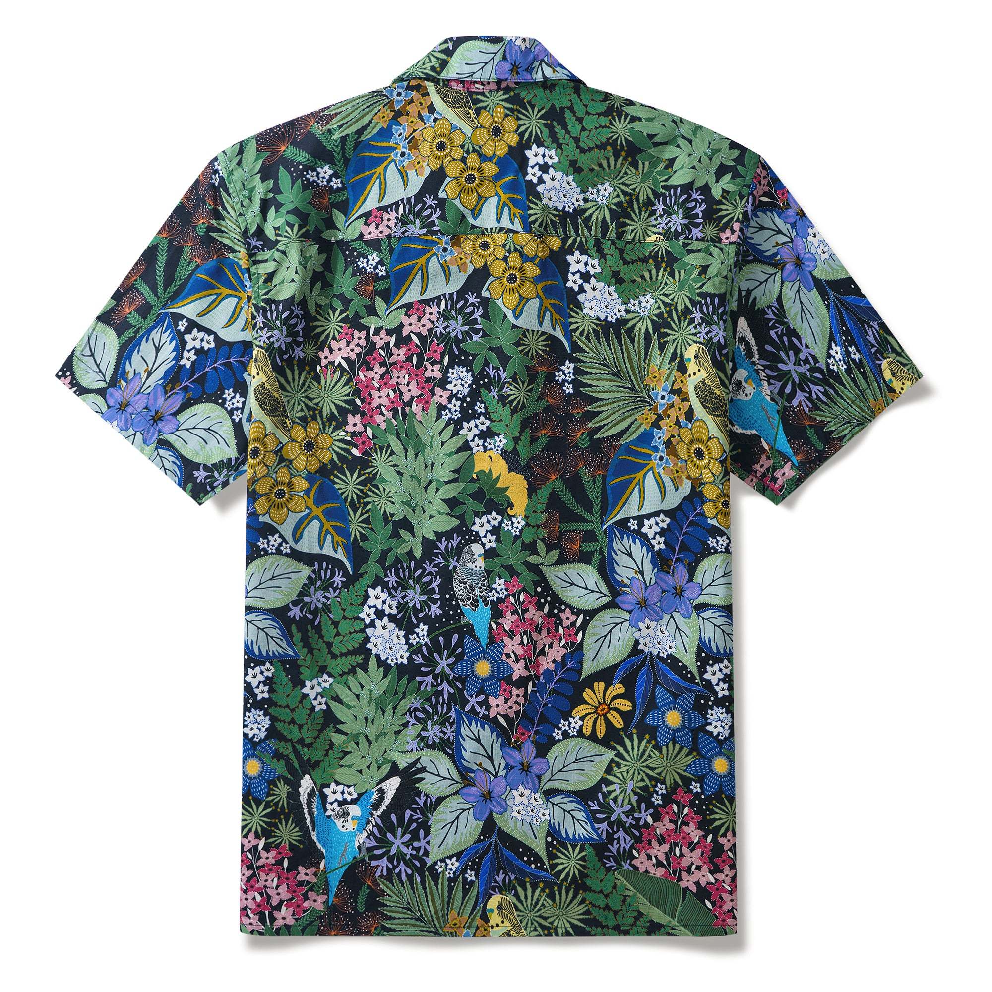Yiume Tropical Hawaiian Shirt For Men 100% Cotton Short Sleeve Green Camp Collar Parrot Aloha Shirt Parrot's Garden