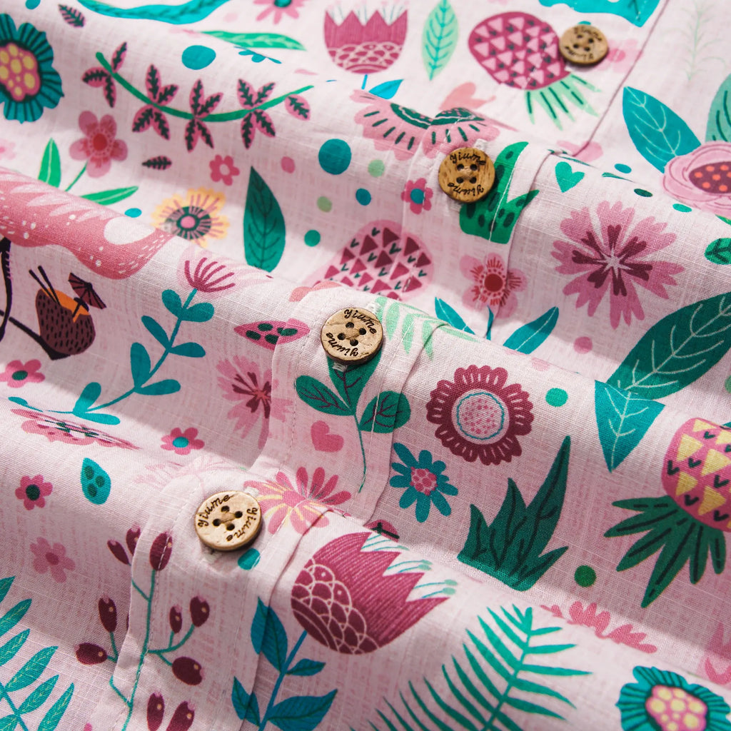 Men's Hawaiian Shirt Short Sleeve Button-down 100% Cotton Aloha Flamingo Petal Escape Flamingo
