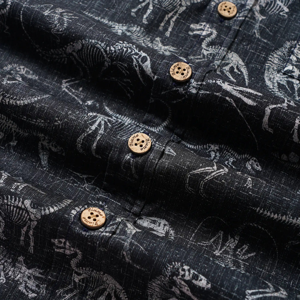 Men's Hawaiian Shirt Short Sleeve Button-down 100% Cotton Black Aloha Dinosaur Fossil Imprint