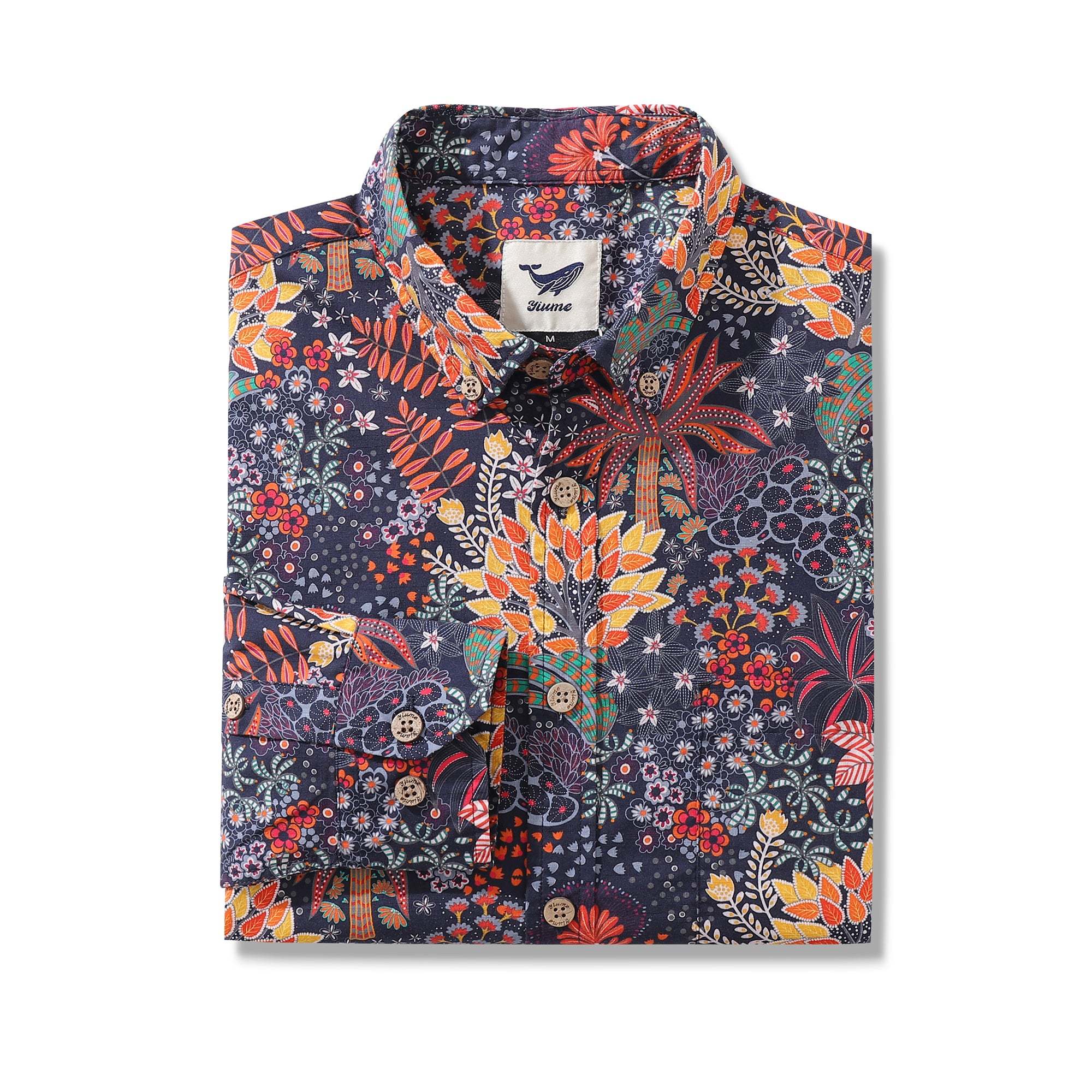 Men's Hawaiian Shirt Quirky Plants Print Cotton Button-down Long Sleeve Aloha Shirt Quirky Plants Long Sleeve Shirt