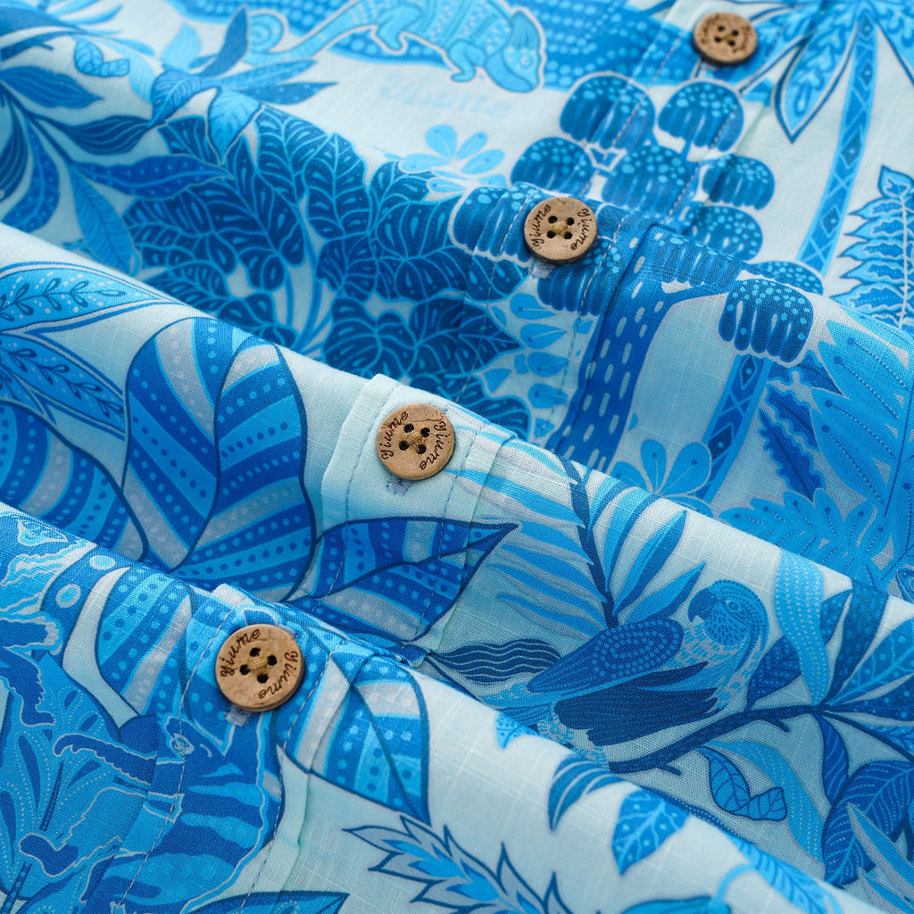 Men's Blue Hawaiian Shirt Tropical Shirt Short Sleeve Button-down 100% Cotton Blue Aloha Jungle Paradise