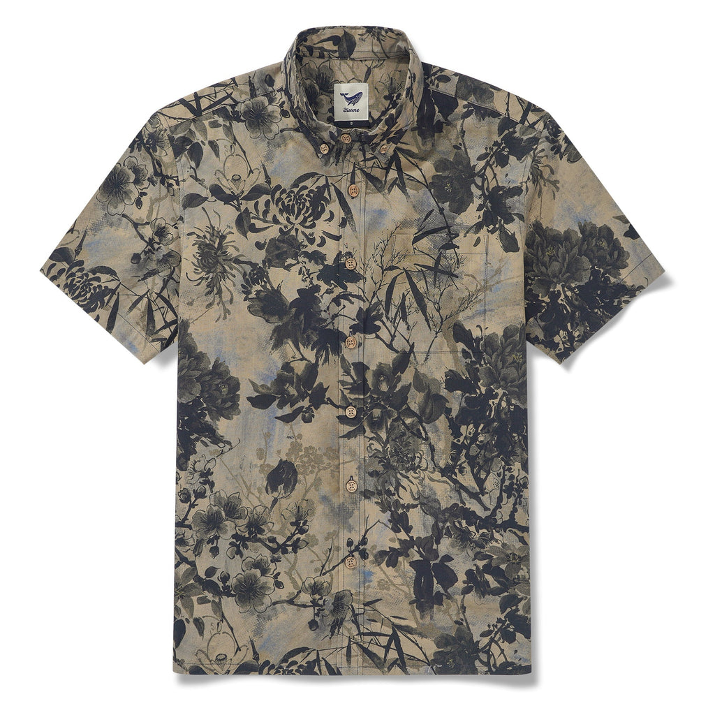 Men's Hawaiian Shirt Short Sleeve Button-down 100% Cotton Brown Aloha Shirt
