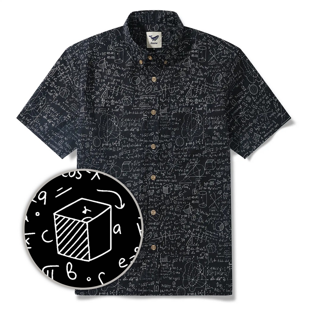 Geek Chic Men's Hawaiian Shirt Short Sleeve Button-down 100% Cotton Black Aloha The Problem Solver Math Formula Physics Equation Science Chalkboard