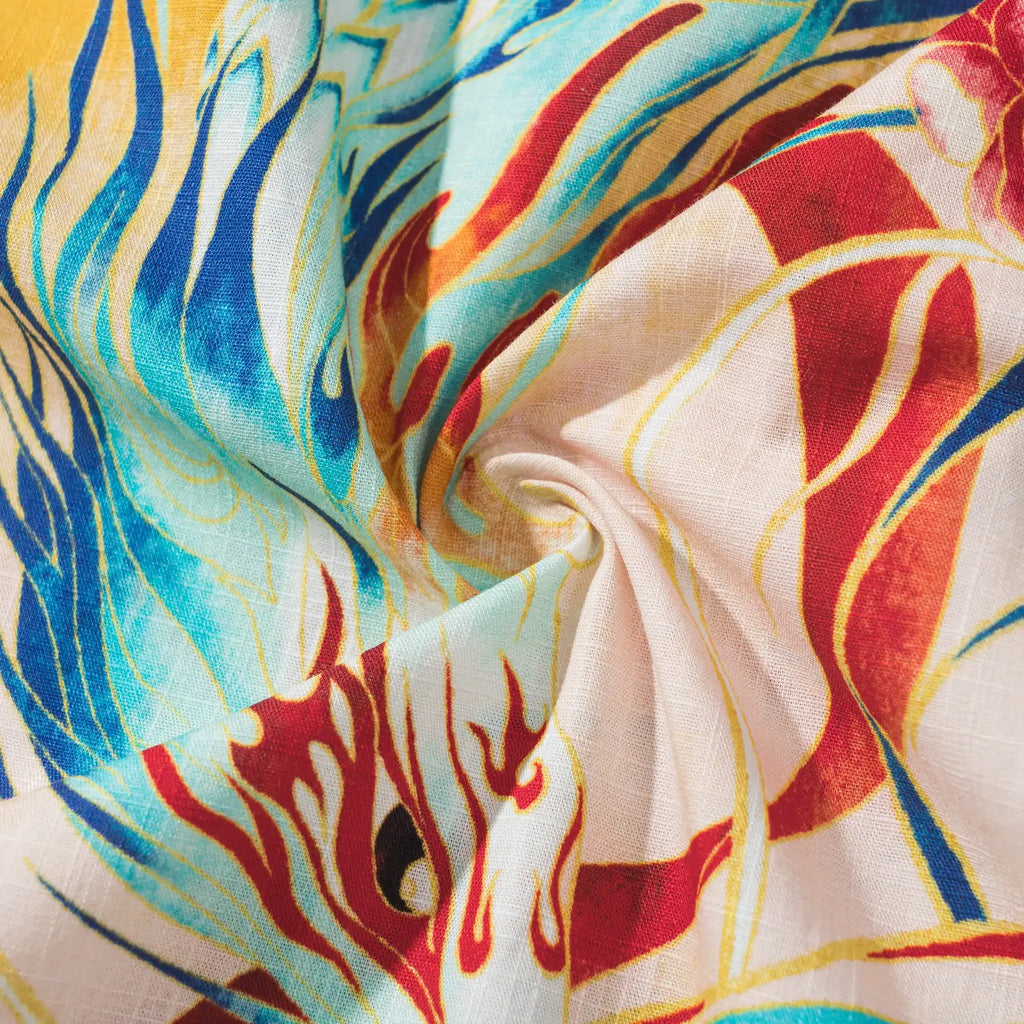 Men's Hawaiian Shirt Short Sleeve Camp Collar 100% Cotton Blue Aloha Nezha Conquers the Dragon King Eastern Legend