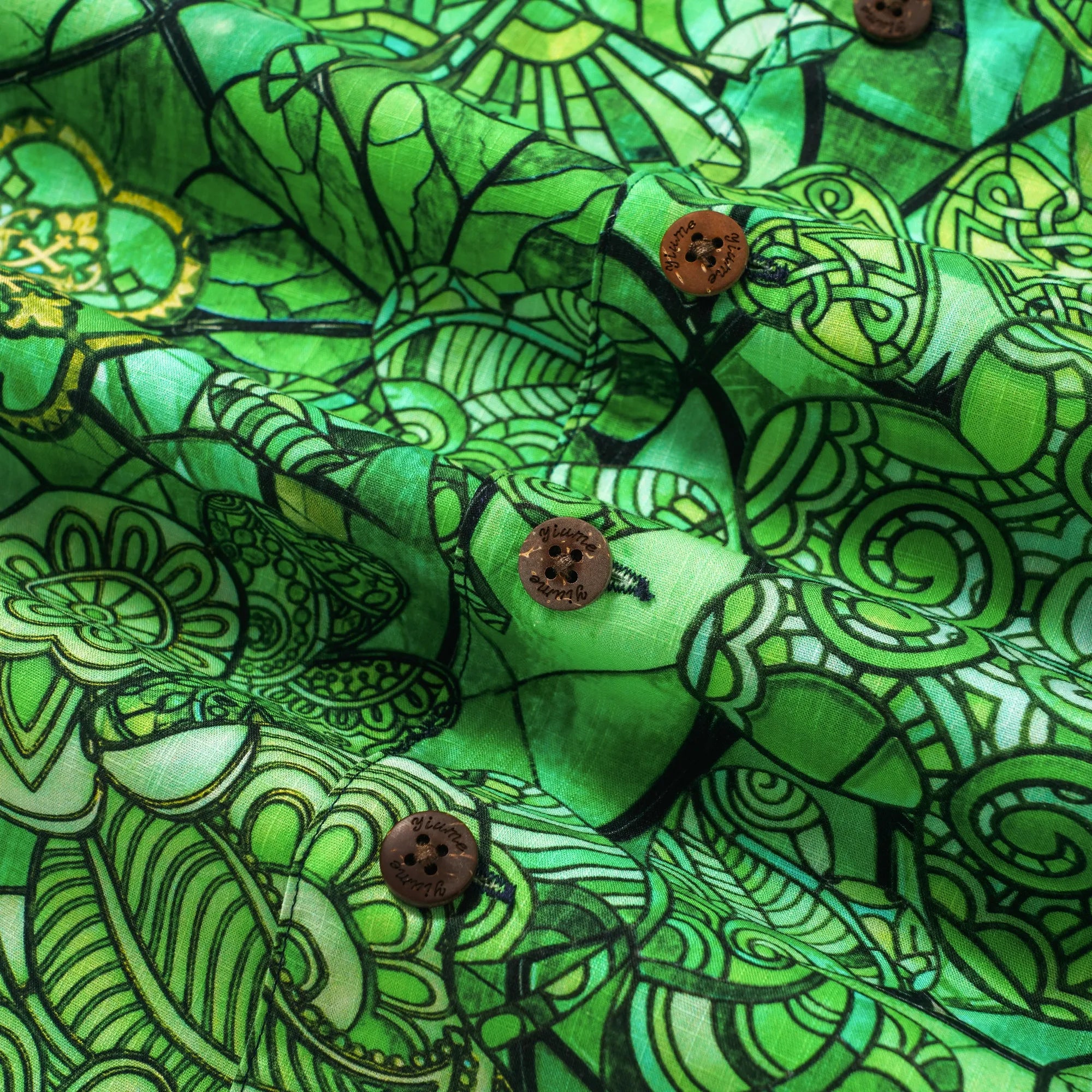 St. Patrick's Day Gift Men's Hawaiian Shirt Short Sleeve Camp Collar 100% Cotton Green Aloha Green Glass Lucky Four-leaf Clover