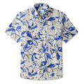 LeosWare® Men's Hawaiian Shirt Short Sleeve Button-up 100% Cotton Blue Aloha Indigo Blossoms Brushstroke
