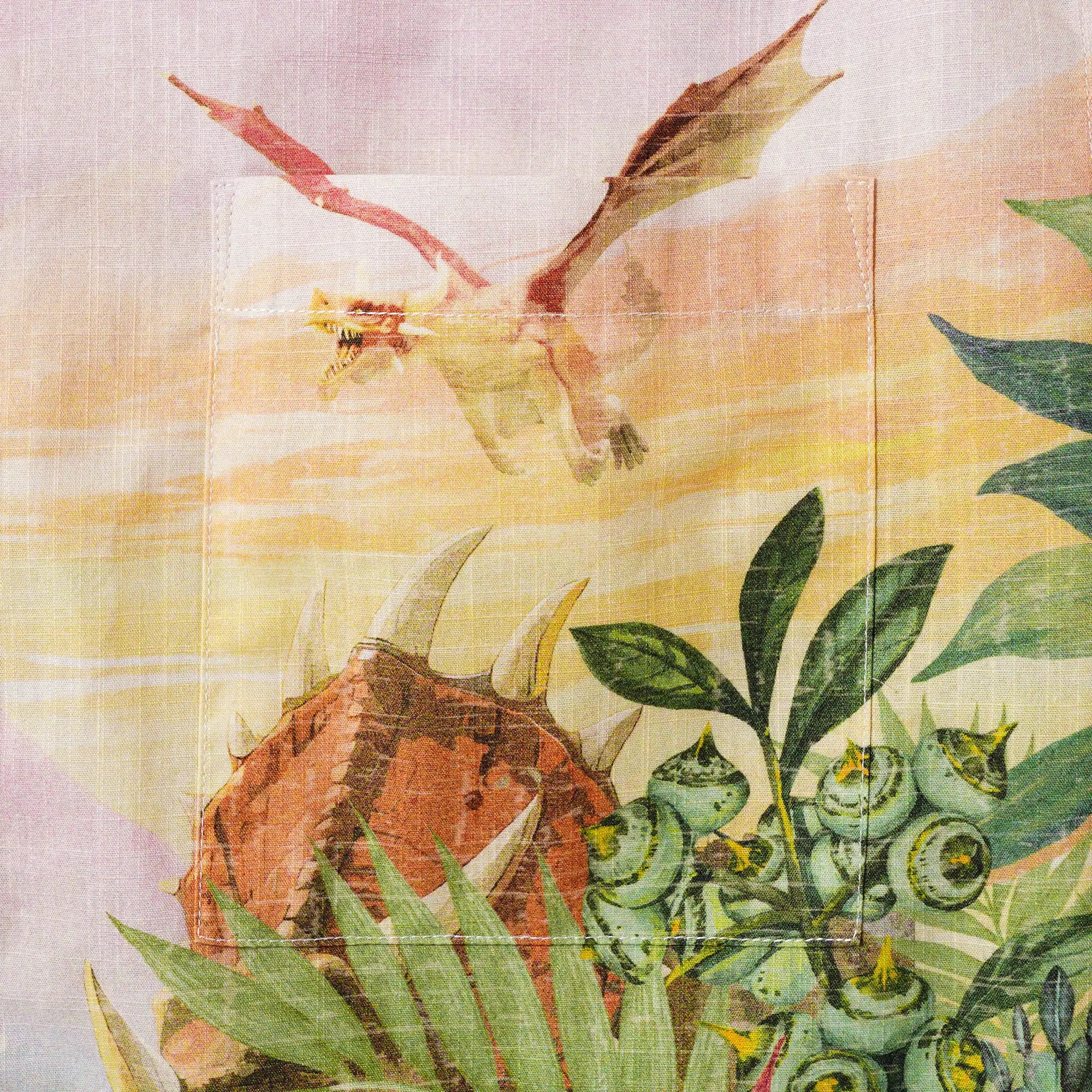 Men's Hawaiian Shirt Short Sleeve Button-down 100% Cotton Green Aloha Vintage Dinosaur Paradise