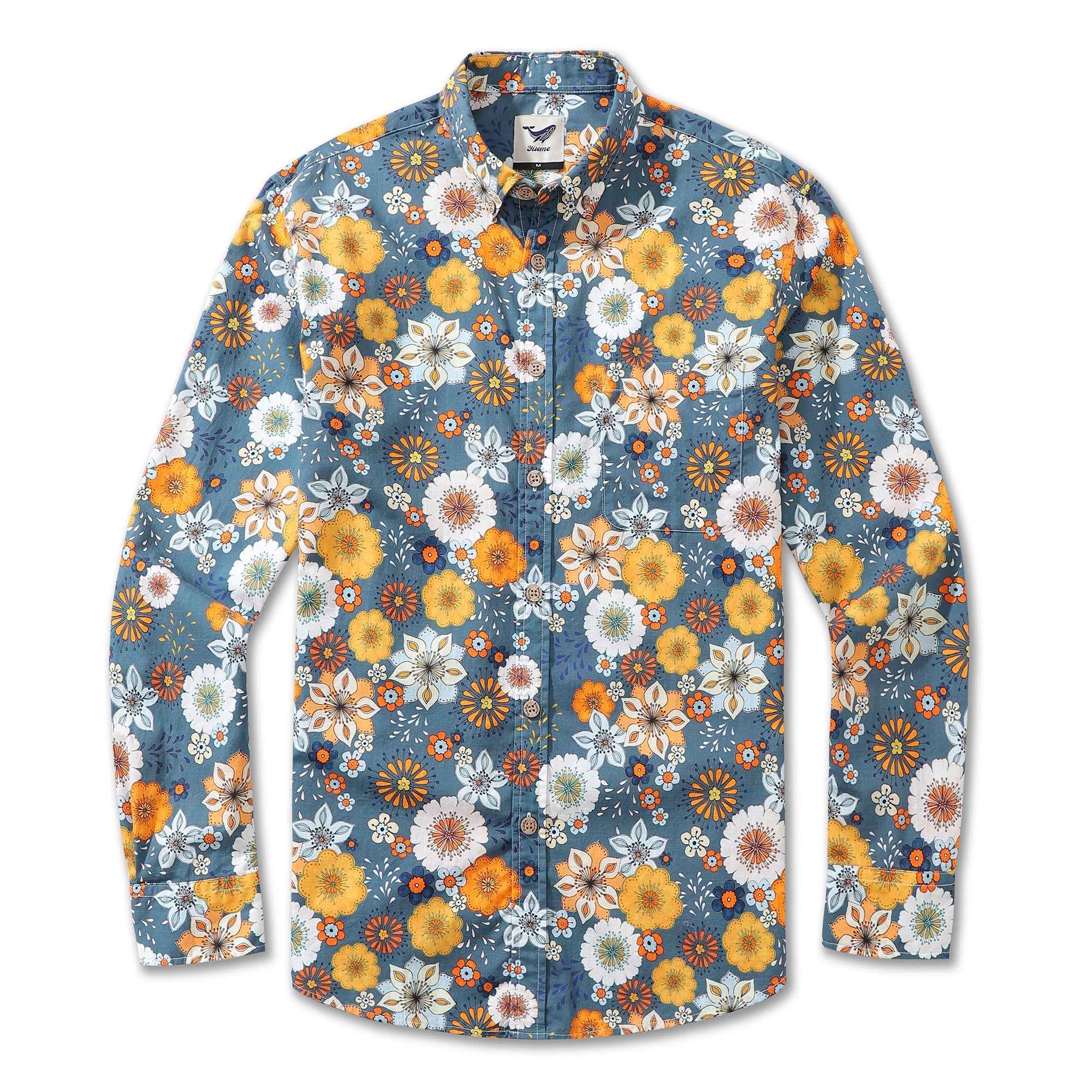 Men's Long Sleeve Hawaiian Shirt 60's Floral Print Cotton Button-down Aloha Shirt 60's Floral Print By Samantha O' Malley