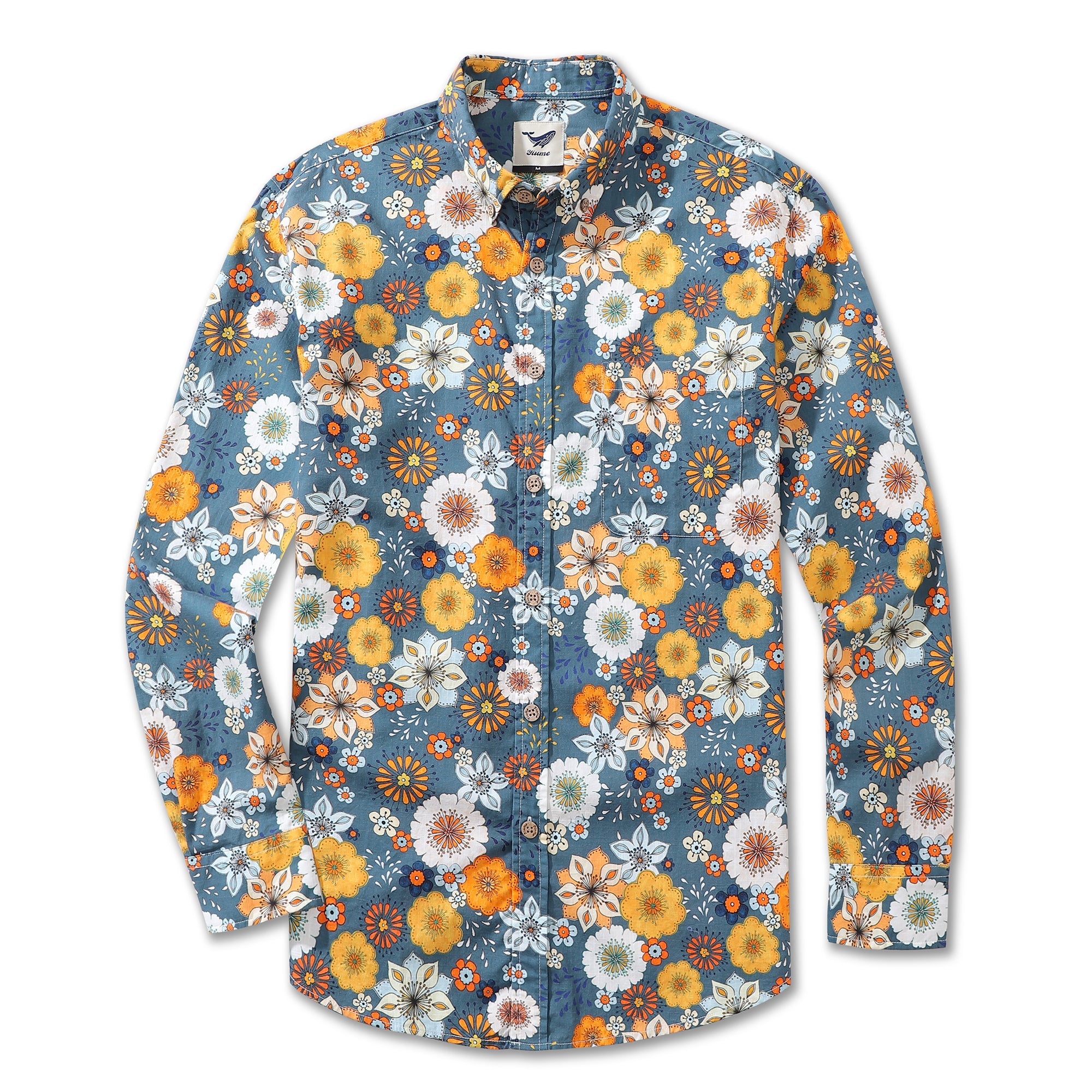 Men's Long Sleeve Hawaiian Shirt 60's Floral Print Cotton Button-down Aloha Shirt 60's Floral Print By Samantha O' Malley