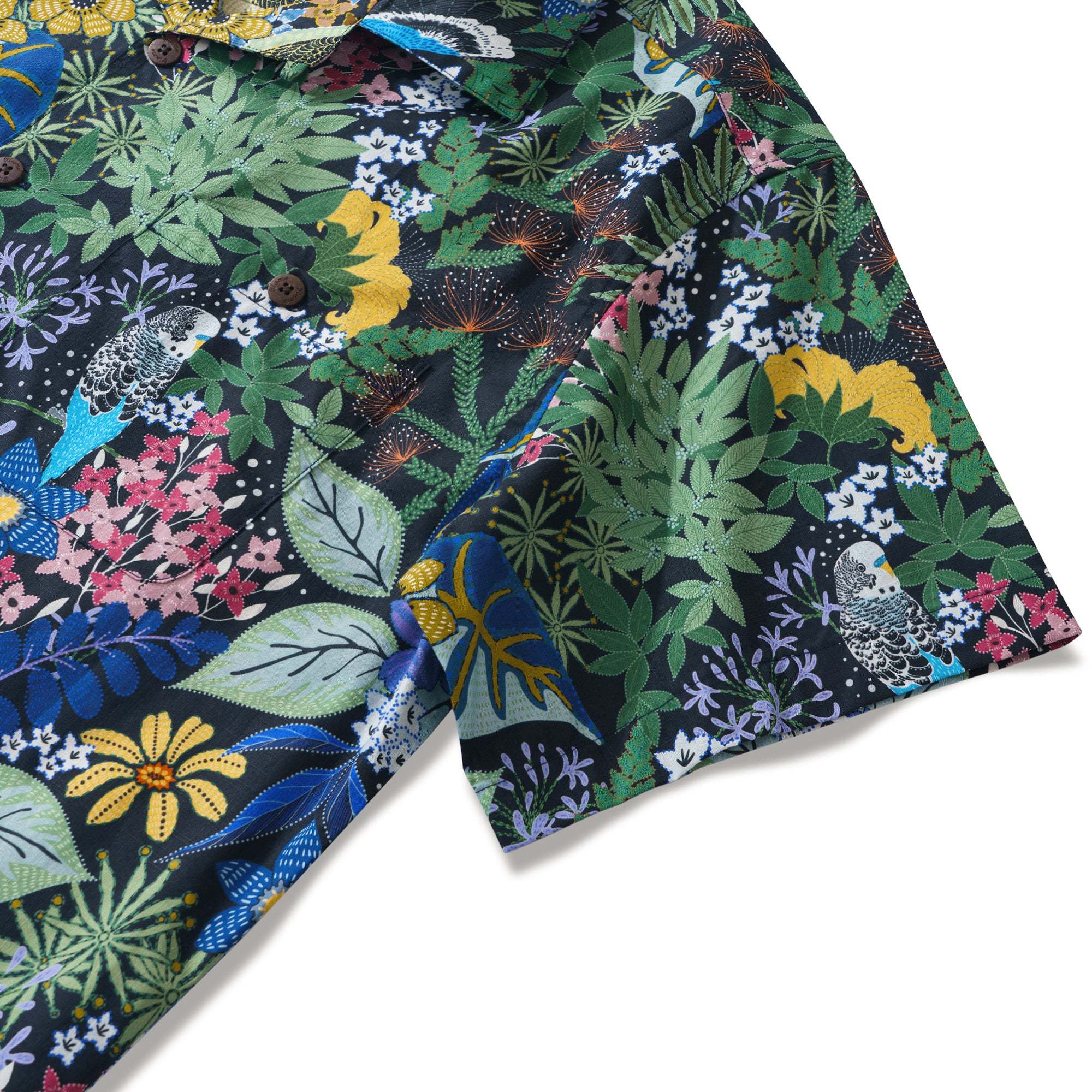 Yiume Tropical Hawaiian Shirt For Men 100% Cotton Short Sleeve Green Camp Collar Parrot Aloha Shirt Parrot's Garden