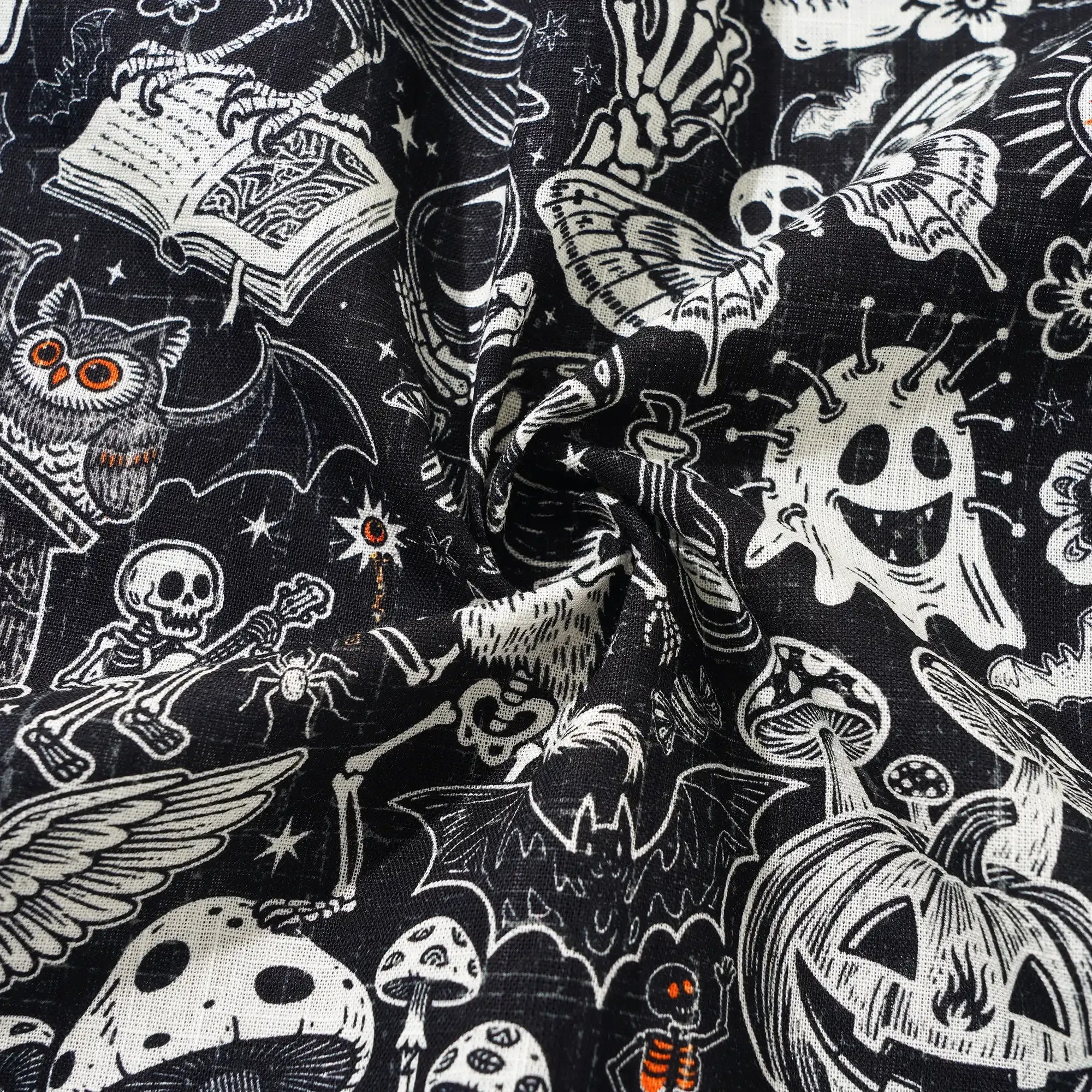 Halloween Gift Men's Hawaiian Shirt Long Sleeve Button-down 100% Cotton Black Aloha Halloween Bash