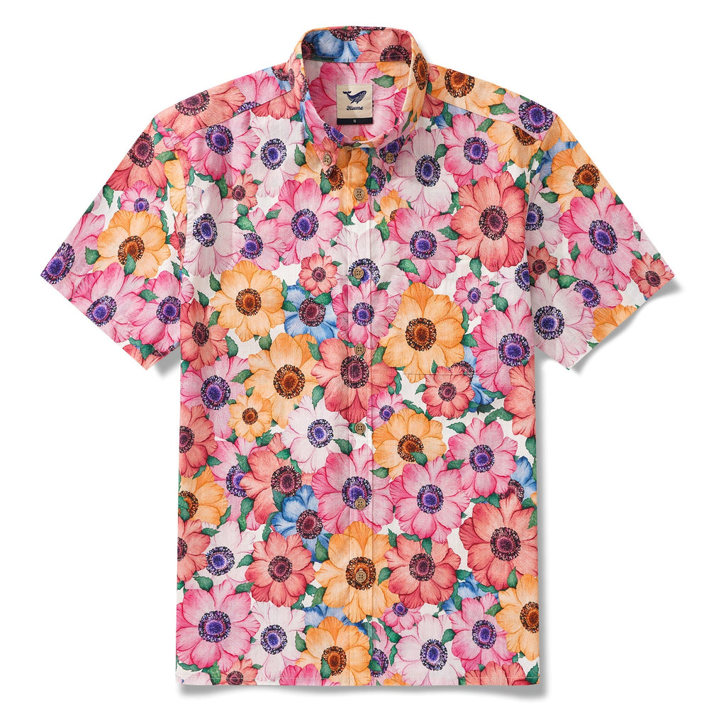 Men's Hawaiian Shirt Short Sleeve Button-down 100% Cotton Yellow Aloha Summer Lotus