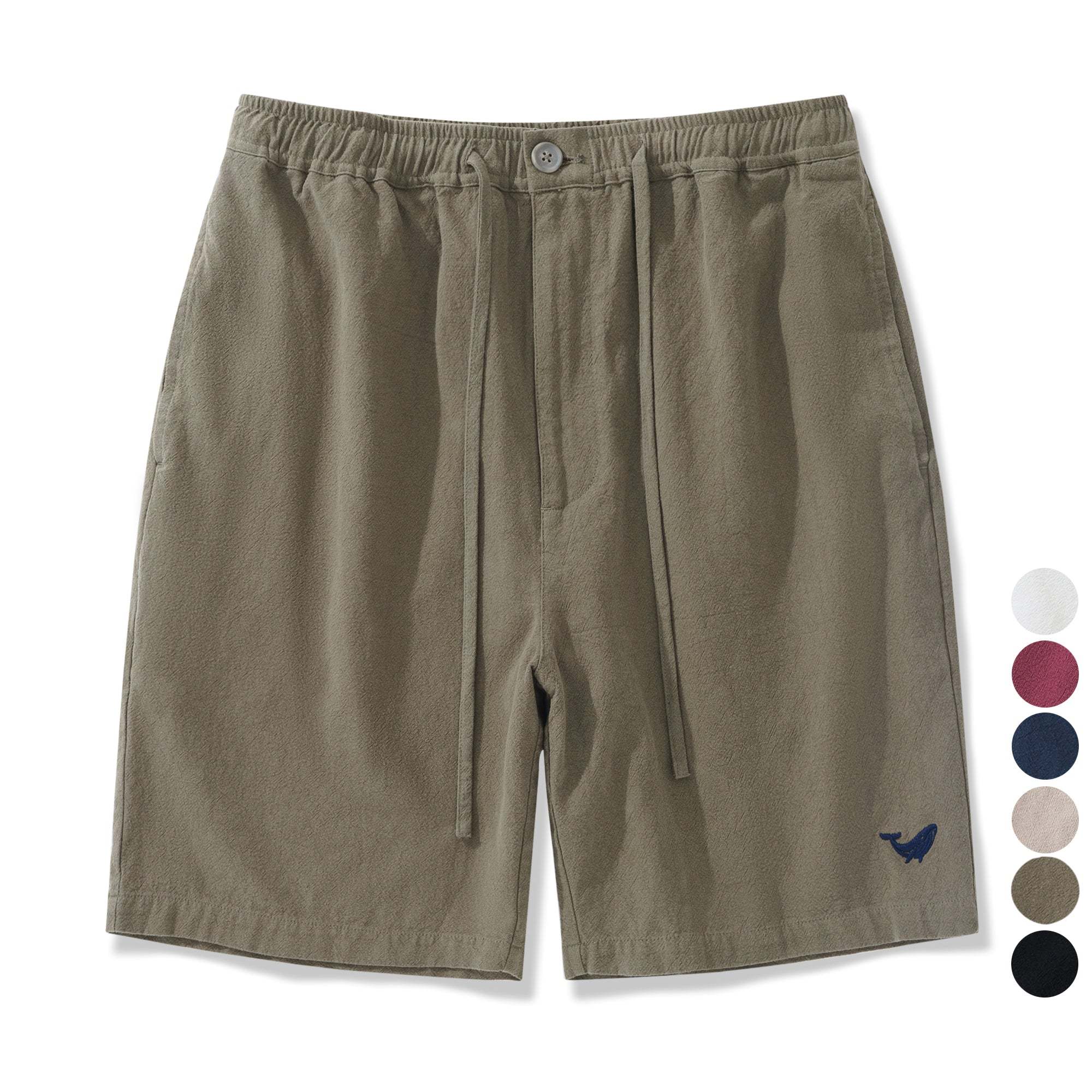 Mens Linen Shorts Mid-Rise Straight Bermuda 8-10 Inch 5-Pocket Shorts