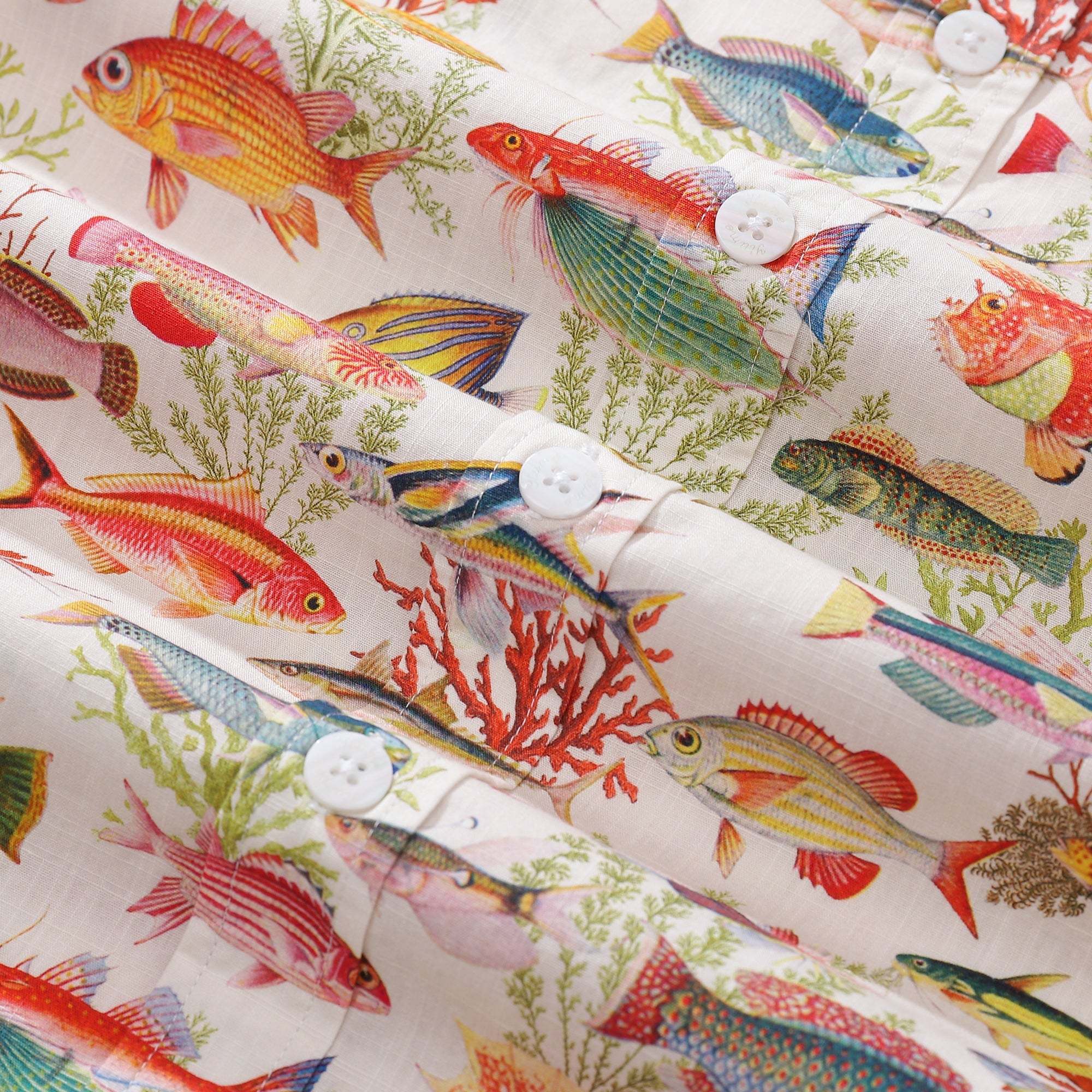 Yiume Fishing Shirt Hawaiian Shirt For Men  Short Sleeve Button-down Shirt 100% Cotton White Aloha Sea Ocean Fish