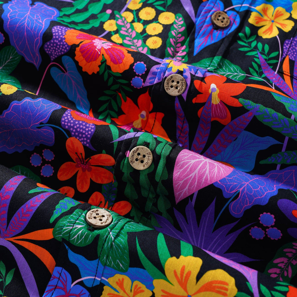 Yiume Men's Colorful Hawaiian Shirt Tropical Floral Shirt 100% Cotton Button-down Flower Shirt