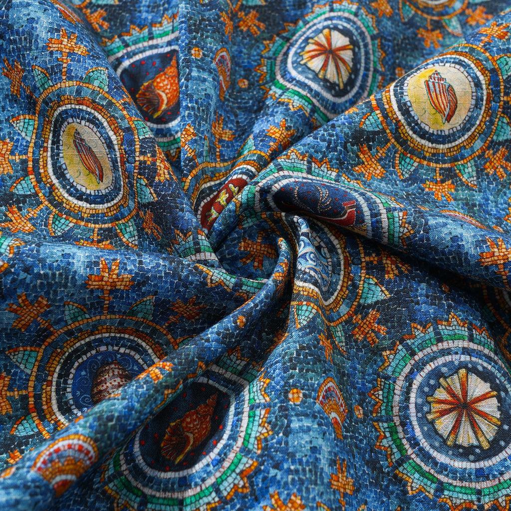 Men's Hawaiian Shirt Short Sleeve Button-down 100% Cotton Blue Aloha Shell Mosaic