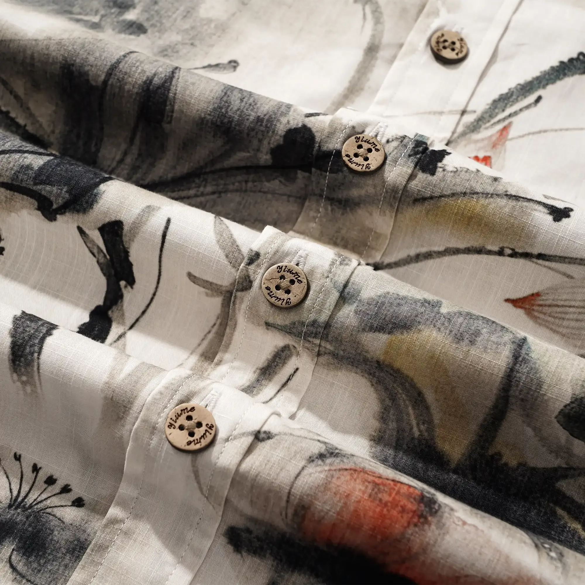 Men's Hawaiian Shirt Short Sleeve Button-down 100% Cotton Gray Aloha Eastern Lotus Elegance Chinese Style Ink Wash Art