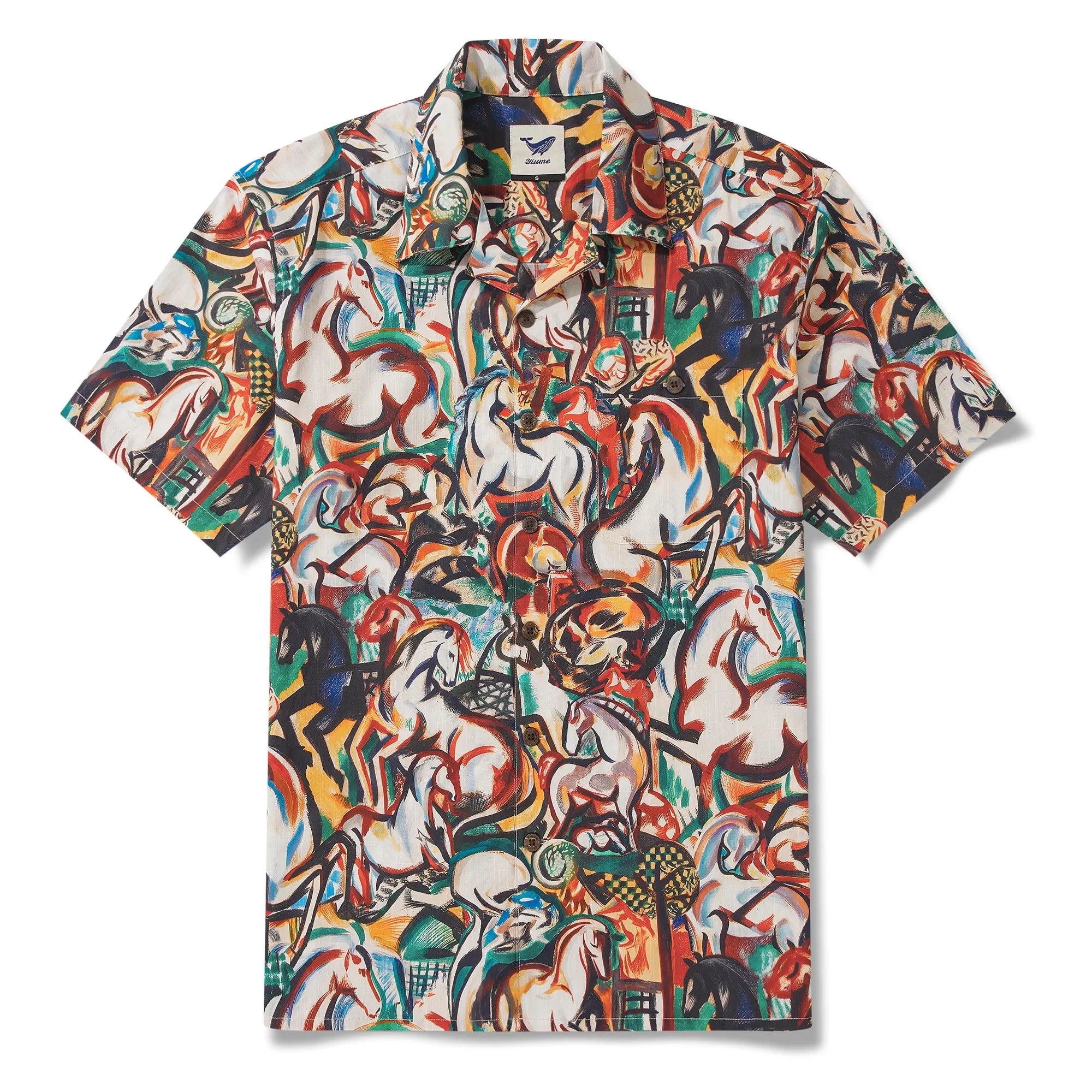 Men's Hawaiian Shirt Short Sleeve Camp Collar 100% Cotton Brown Aloha Stampede Artwear Year of the Horse 2026