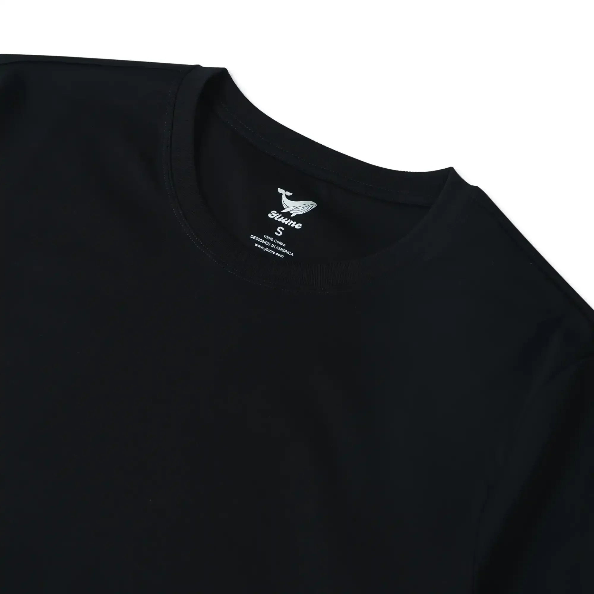 100% Pima Cotton Black Short Sleeve Crew Neck T-shirt Solid Color Basic