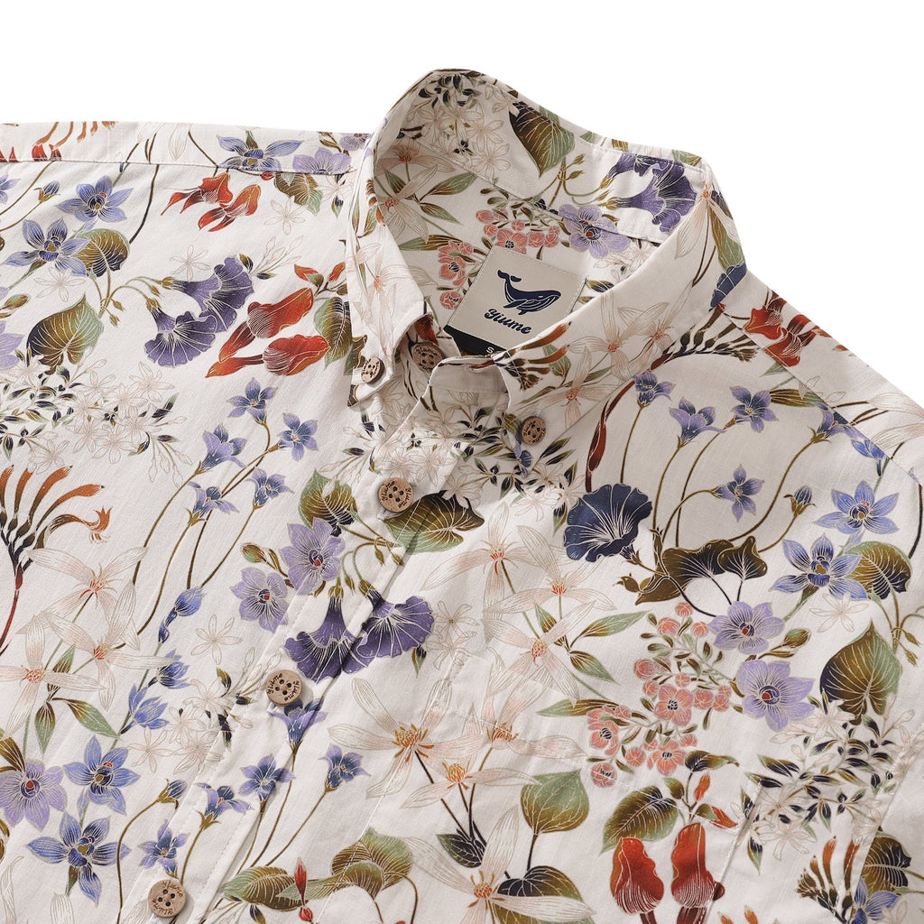 1930s Hawaiian Shirt For Men Wildflowers Print Cotton Short Sleeve Aloha Shirt Australian Wildflower By Eloise