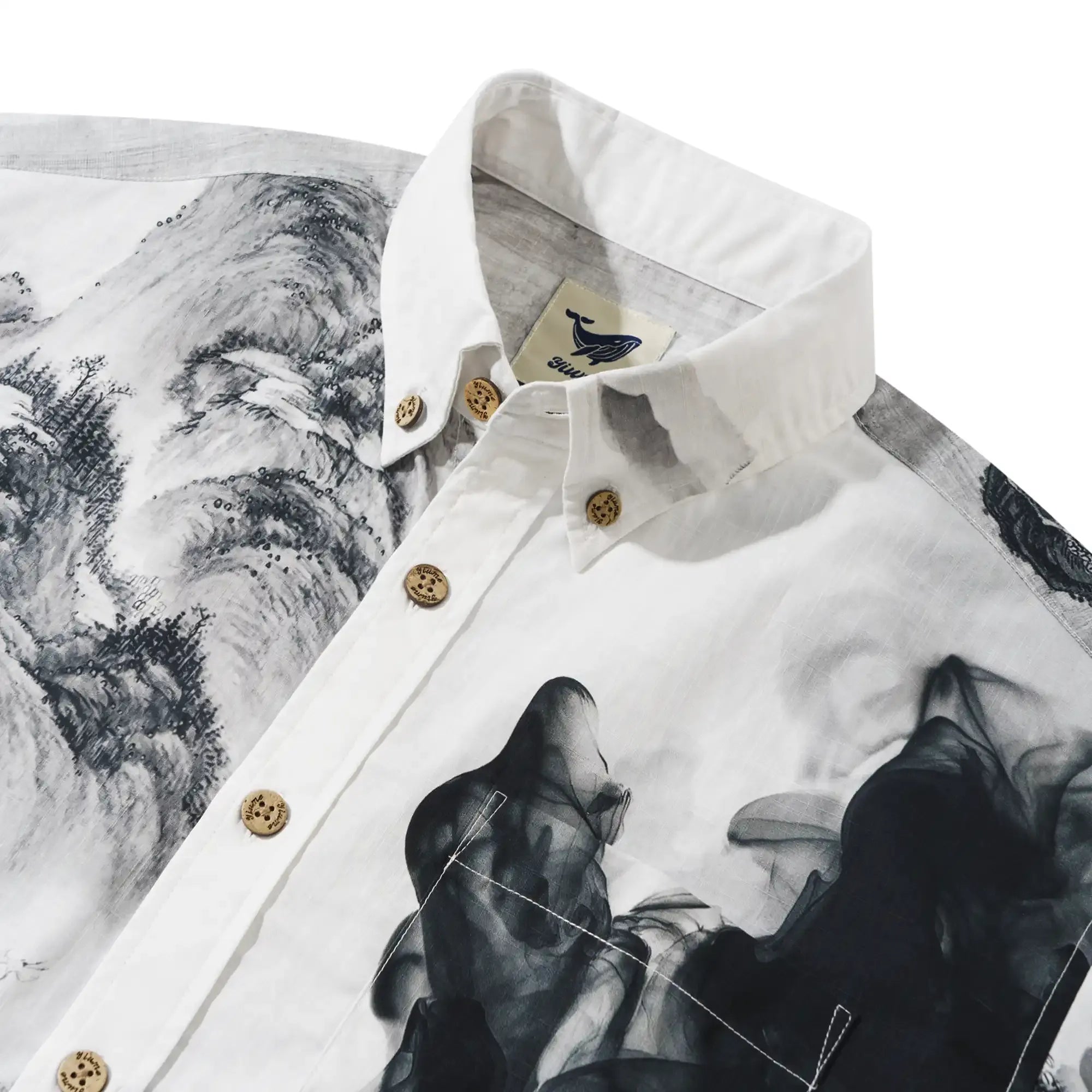 Men's Hawaiian Shirt Short Sleeve Button-down 100% Cotton Black Aloha Oriental Inkscape