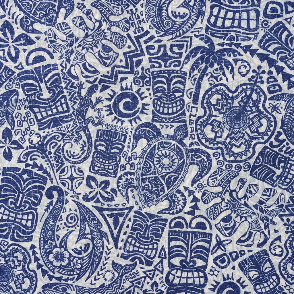 Men's Hawaiian Shirt Short Sleeve Button-down 100% Cotton Blue Aloha Tiki Retro Totem