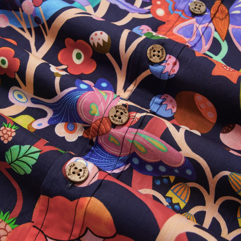 Men's Hawaiian Shirt Short Sleeve Button-down 100% Cotton Blue Aloha Dusk Butterfly Dance