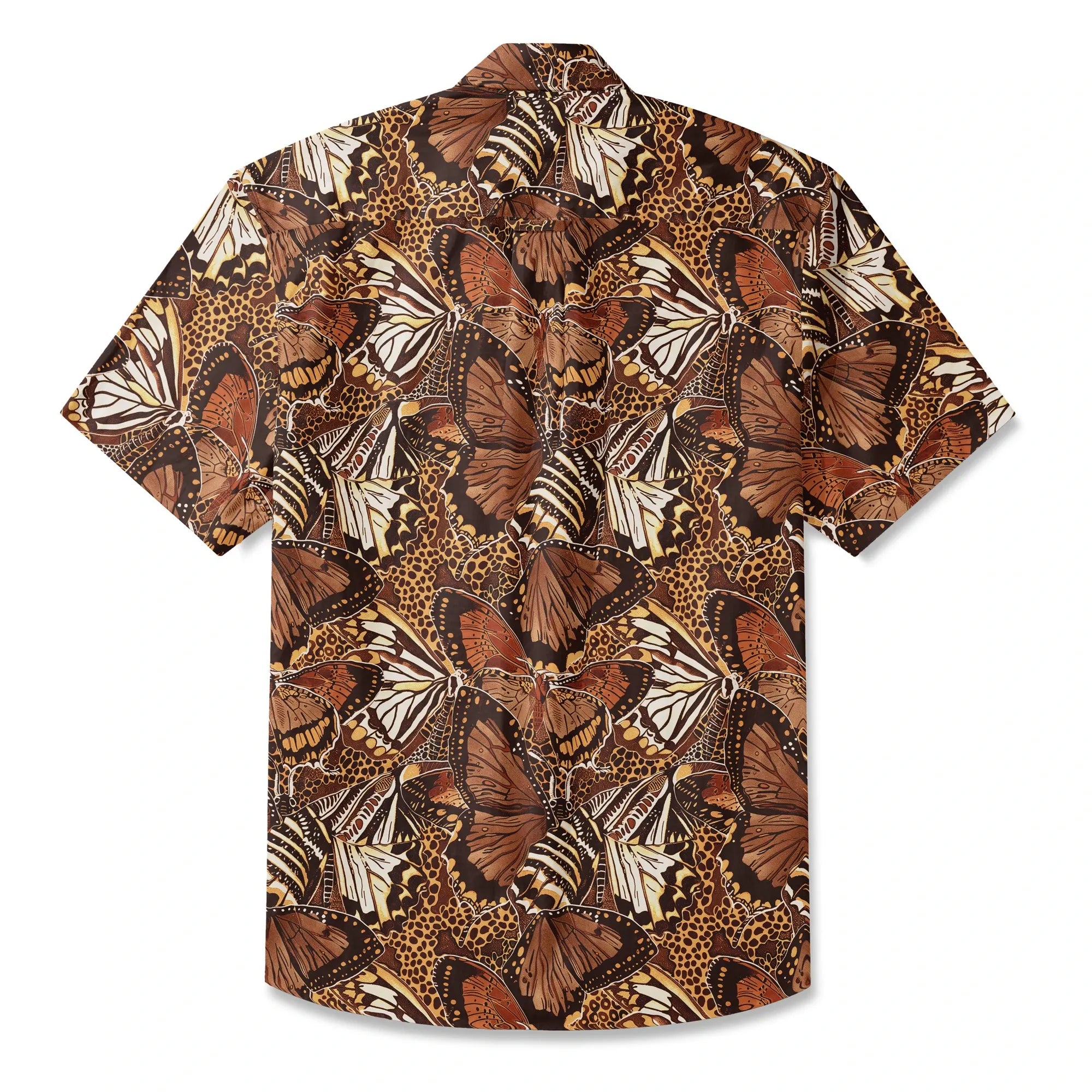 LeosWare® Men's Hawaiian Shirt Short Sleeve Button-up 100% Cotton Brown Aloha Butterfly Haven