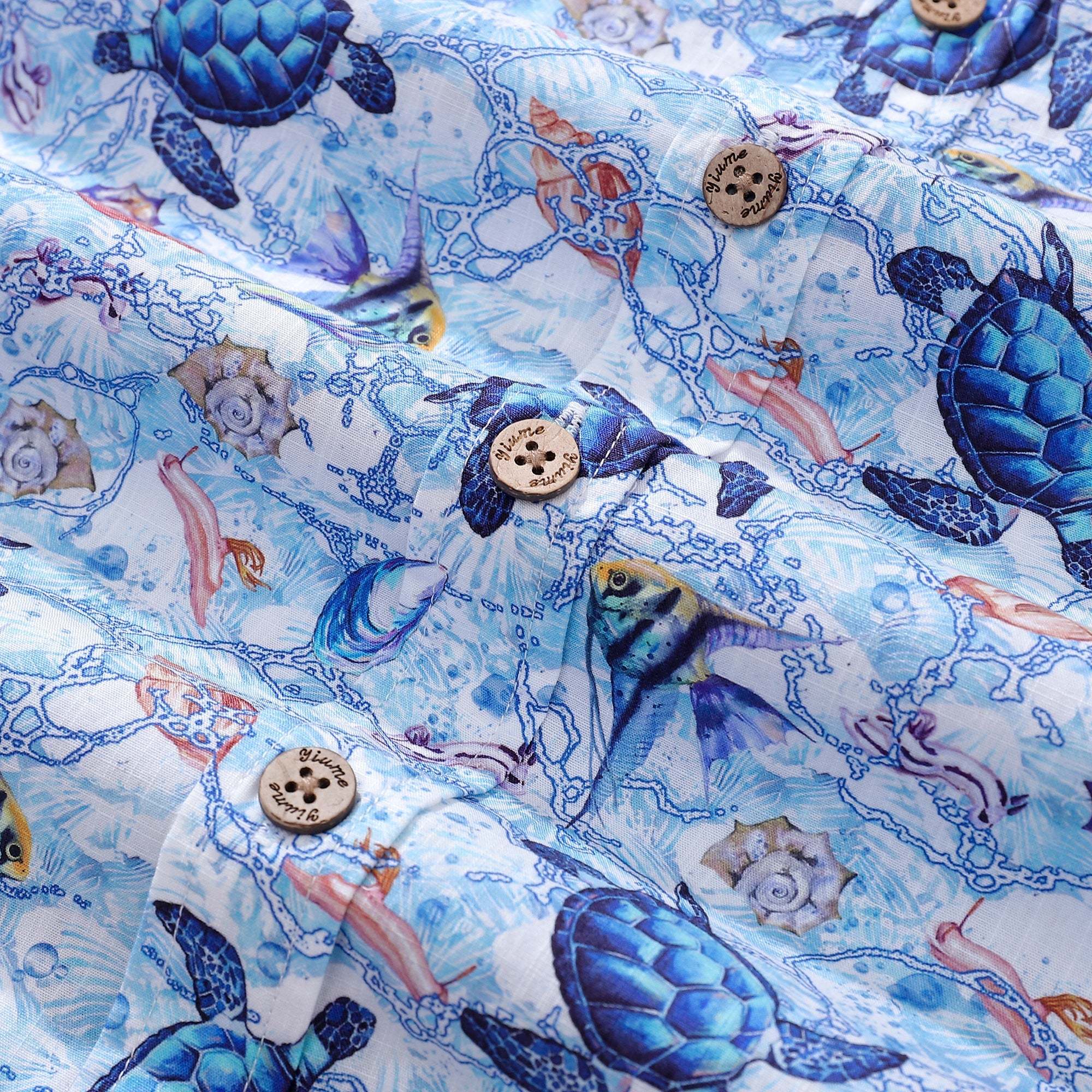 Men's Turtle Shirt Blue Hawaiian Shirt Cotton Button-down Short Sleeve Aloha Shirt A Sea Turtle's Odyssey
