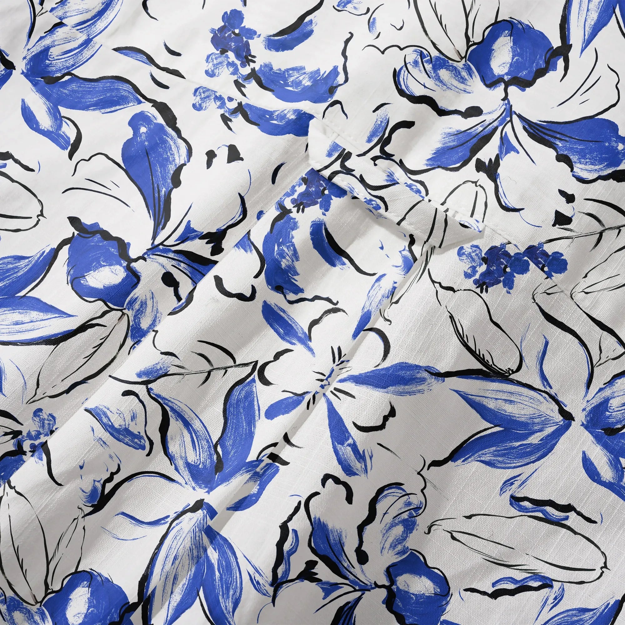LeosWare® Men's Hawaiian Shirt Short Sleeve Button-up 100% Cotton Blue Aloha Indigo Blossoms Brushstroke