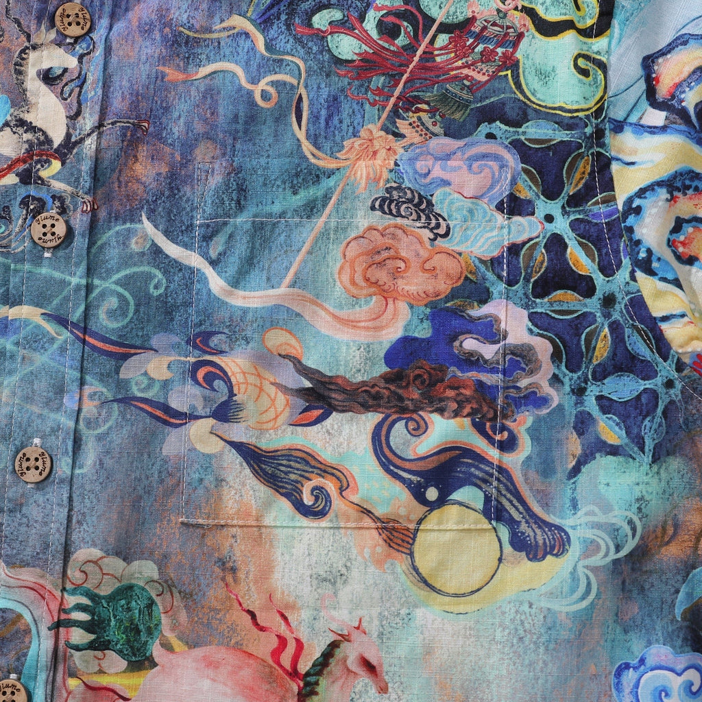Cotton Hawaiian Shirt For Men Dreamland Art Button-down Short Sleeve Shirt