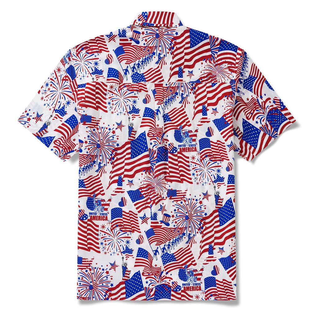 Men's Hawaiian Shirt Short Sleeve Button-down 100% Cotton Blue Aloha American Celebration